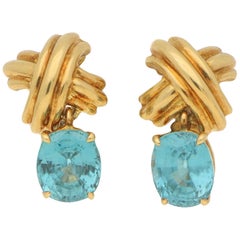Tiffany & Co. Blue Zircon Cross Earrings in 18 Carat Yellow Gold