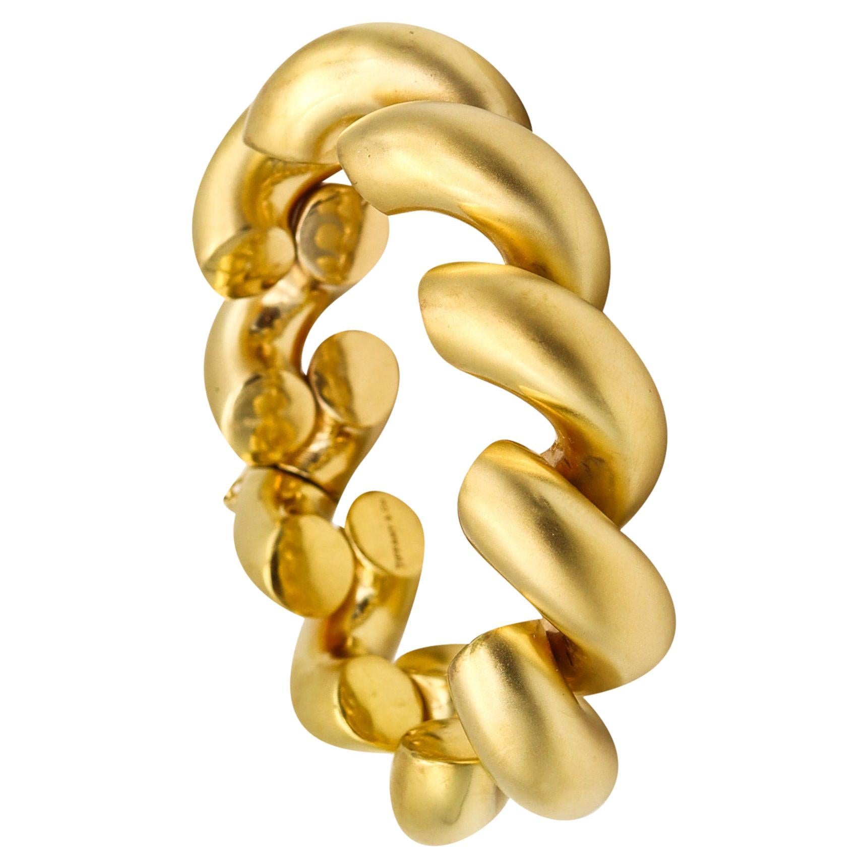 Tiffany & Co. Bracelet audacieux à maillons San Marcos en or jaune brossé 14 carats en vente