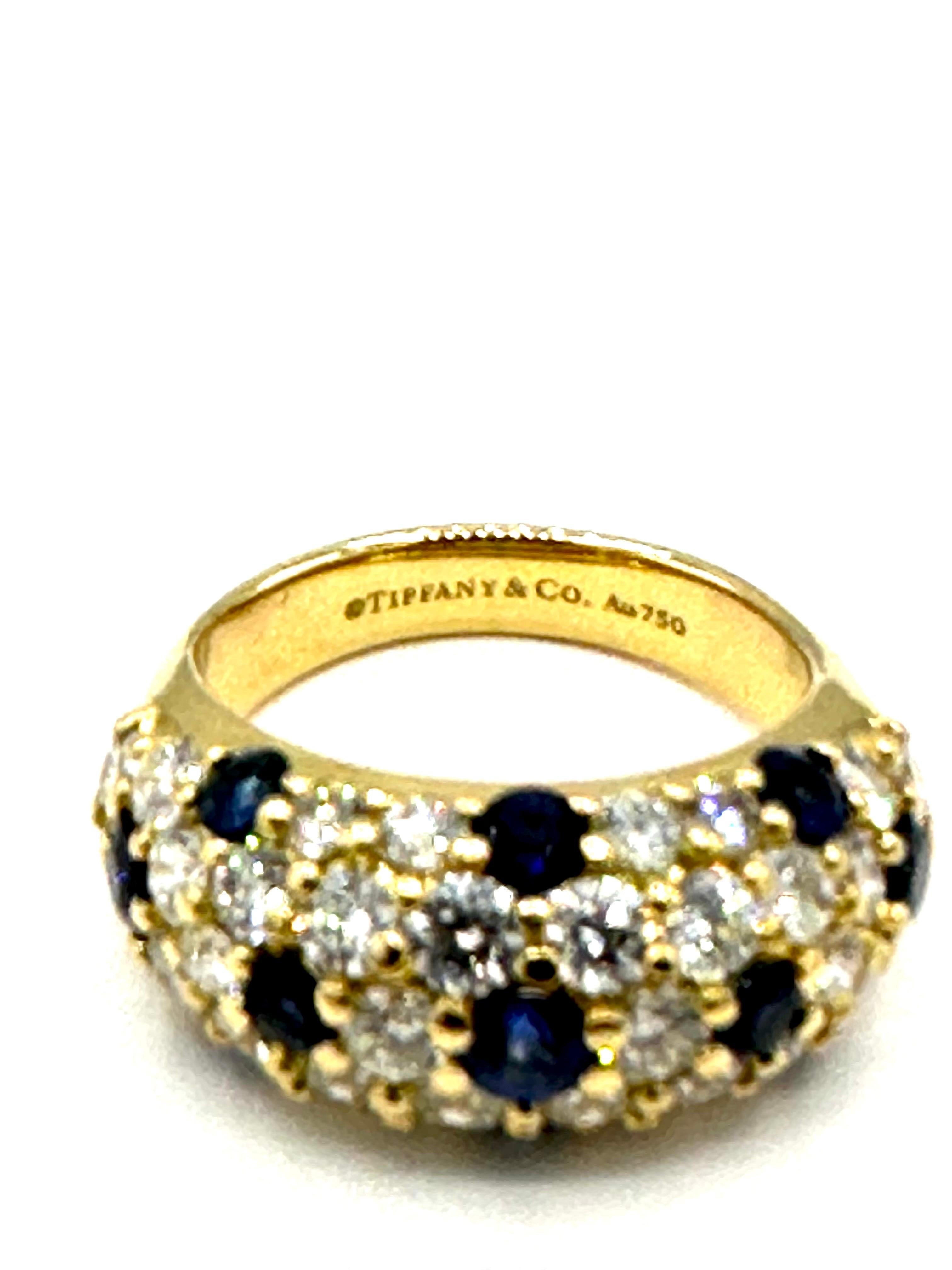 Tiffany & Co. Bombe Diamond and Sapphire 18K Yellow Gold Domed Band Ring In Excellent Condition In Chevy Chase, MD