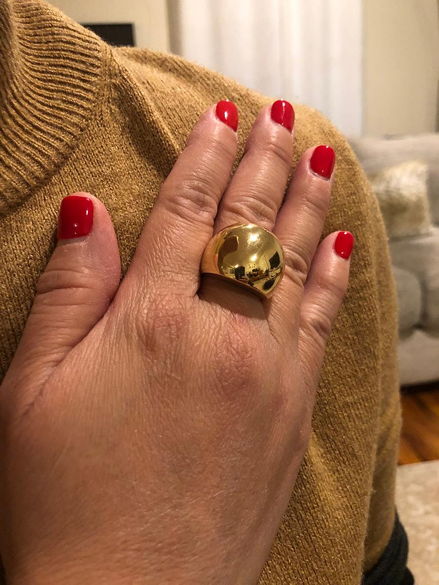 Bold three dimensional bombe ring.  Made and signed by TIFFANY & CO.  18K yellow gold.  Size 7 1/2 and can be custom-sized.  Strong and dramatic 

Alice Kwartler has sold the finest antique gold and diamond jewelry and silver for over forty years.