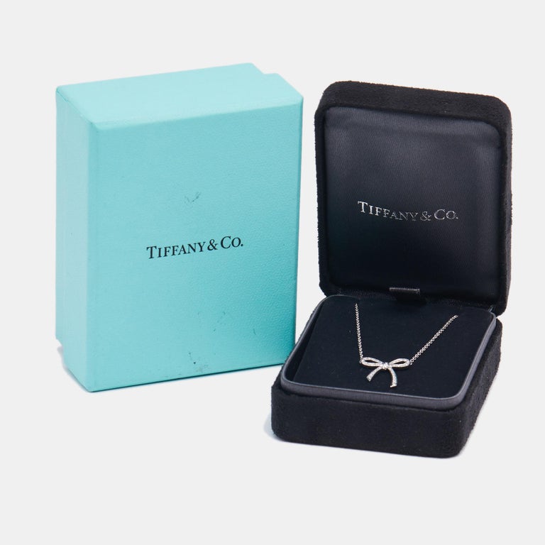 Tiffany and Co. Bow Diamond Platinum Pendant Necklace For Sale at 1stDibs
