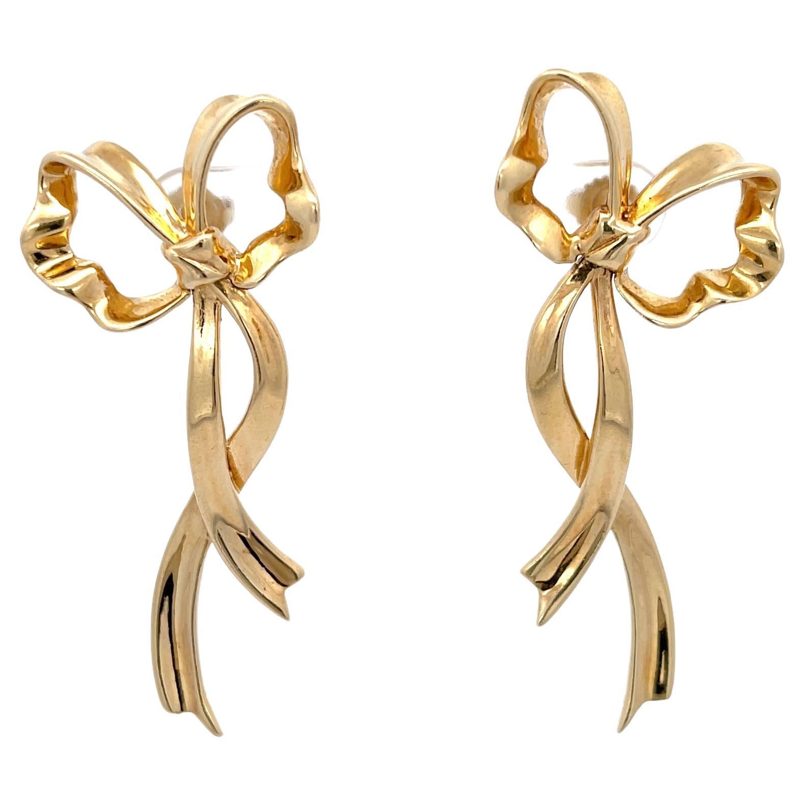 Tiffany & Co. Bow Earrings 14K Yellow Gold For Sale