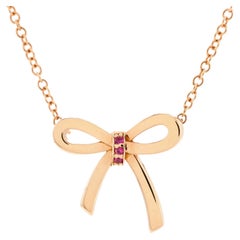 Tiffany & Co. Bow Pendant Necklace 18k Rose Gold with Pink Sapphires Mini