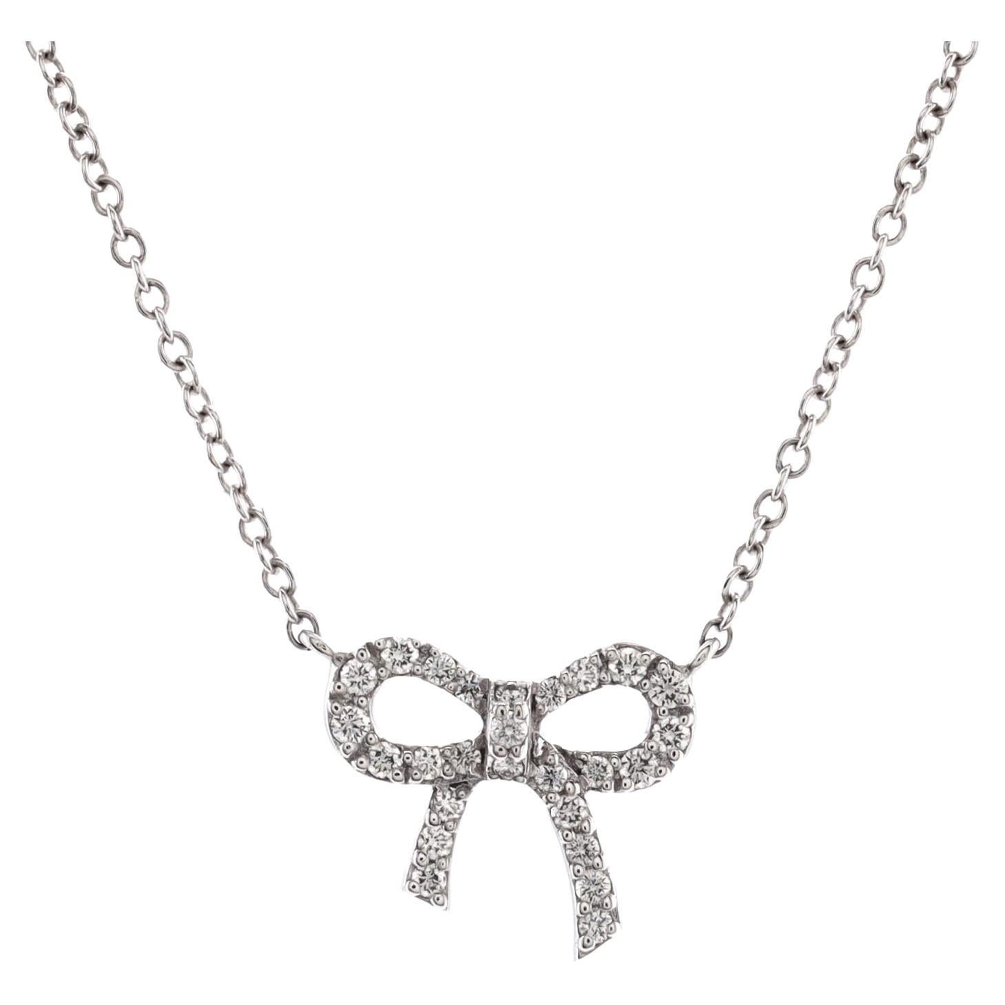 Tiffany and Co. Ribbon Bow Pendant Necklace 18k Yellow Gold For Sale at 1stDibs
