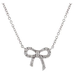 Tiffany & Co. Bow Pendant Necklace 18k White Gold and Diamonds Mini