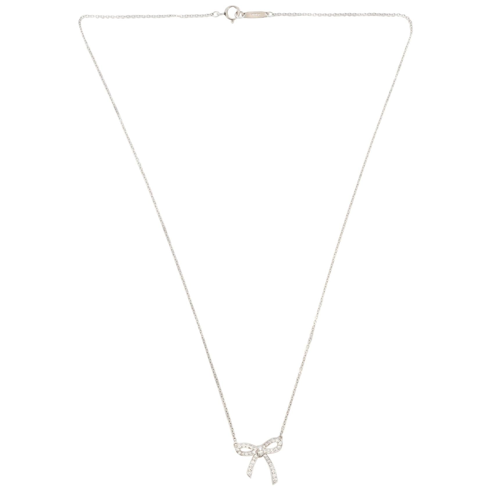 Tiffany & Co. Bow Pendant Necklace Platinum and Diamonds
