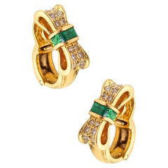 TIFFANY & CO. Bows Clips Earrings In 18Kt Yellow Gold With Diamonds And Emeralds