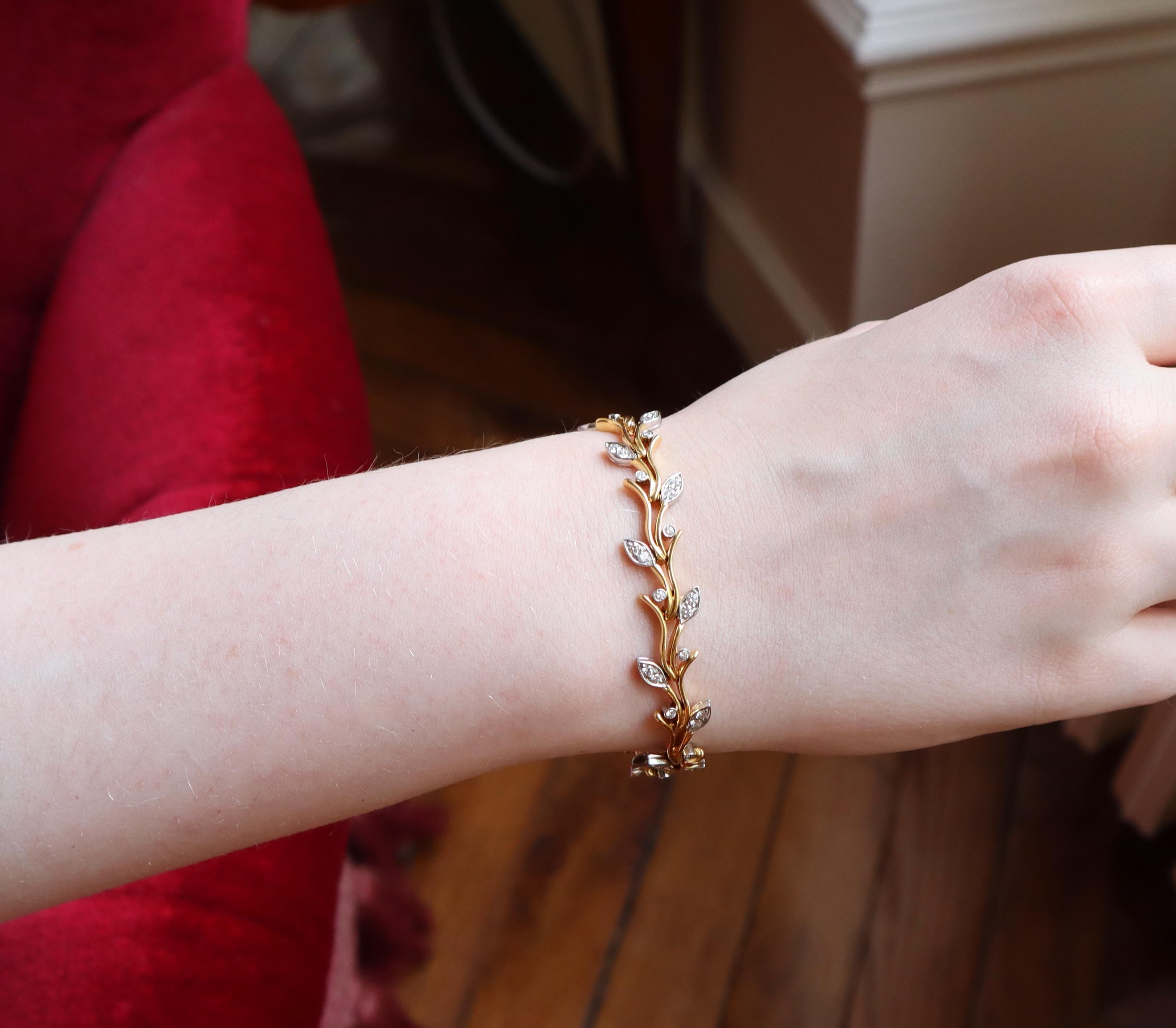 Tiffany & Co. Pulsera de Oro Amarillo de 18 Quilates, Platino y Diamantes Forma de Ramita en venta 10