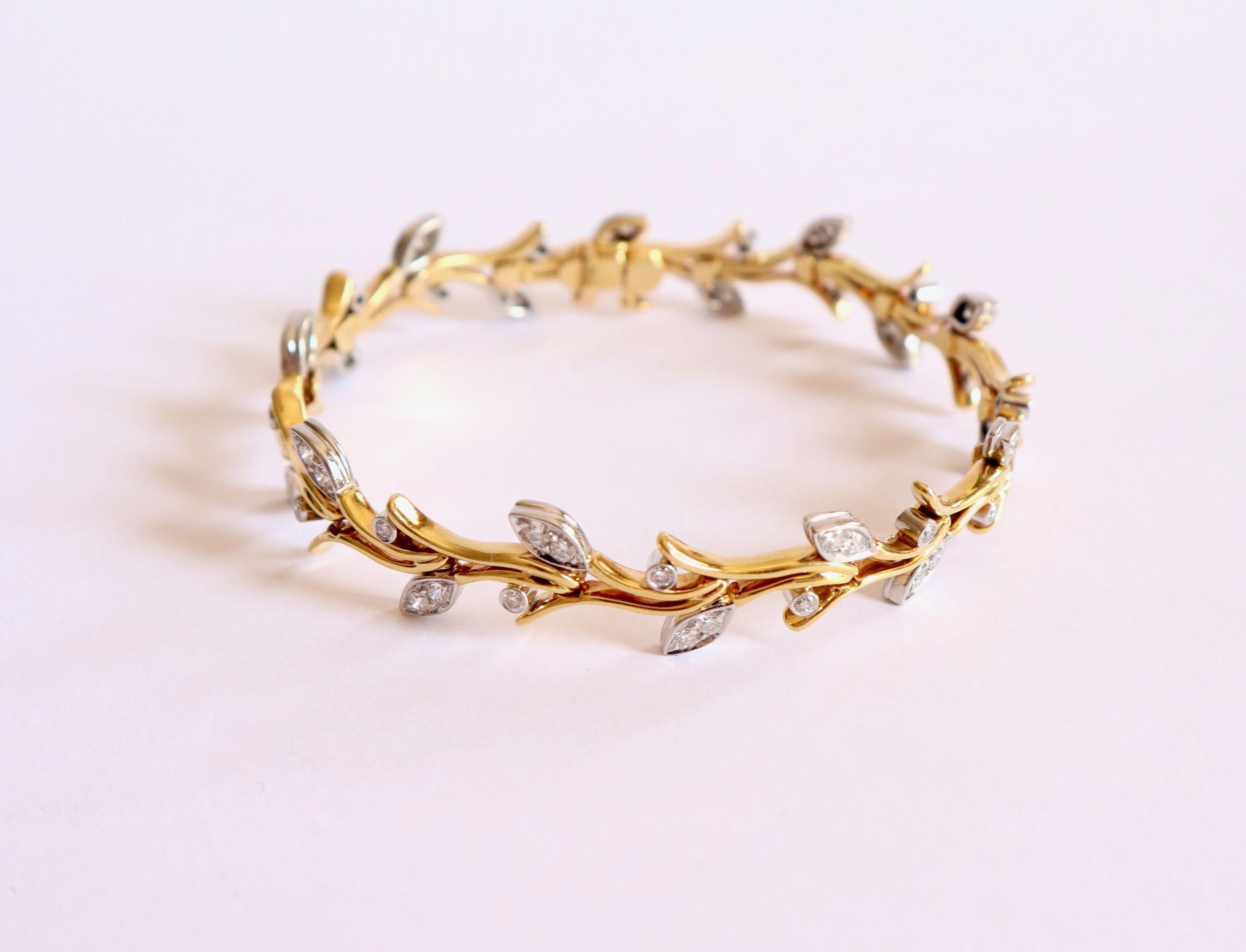 Tiffany & Co. Pulsera de Oro Amarillo de 18 Quilates, Platino y Diamantes Forma de Ramita en venta 2