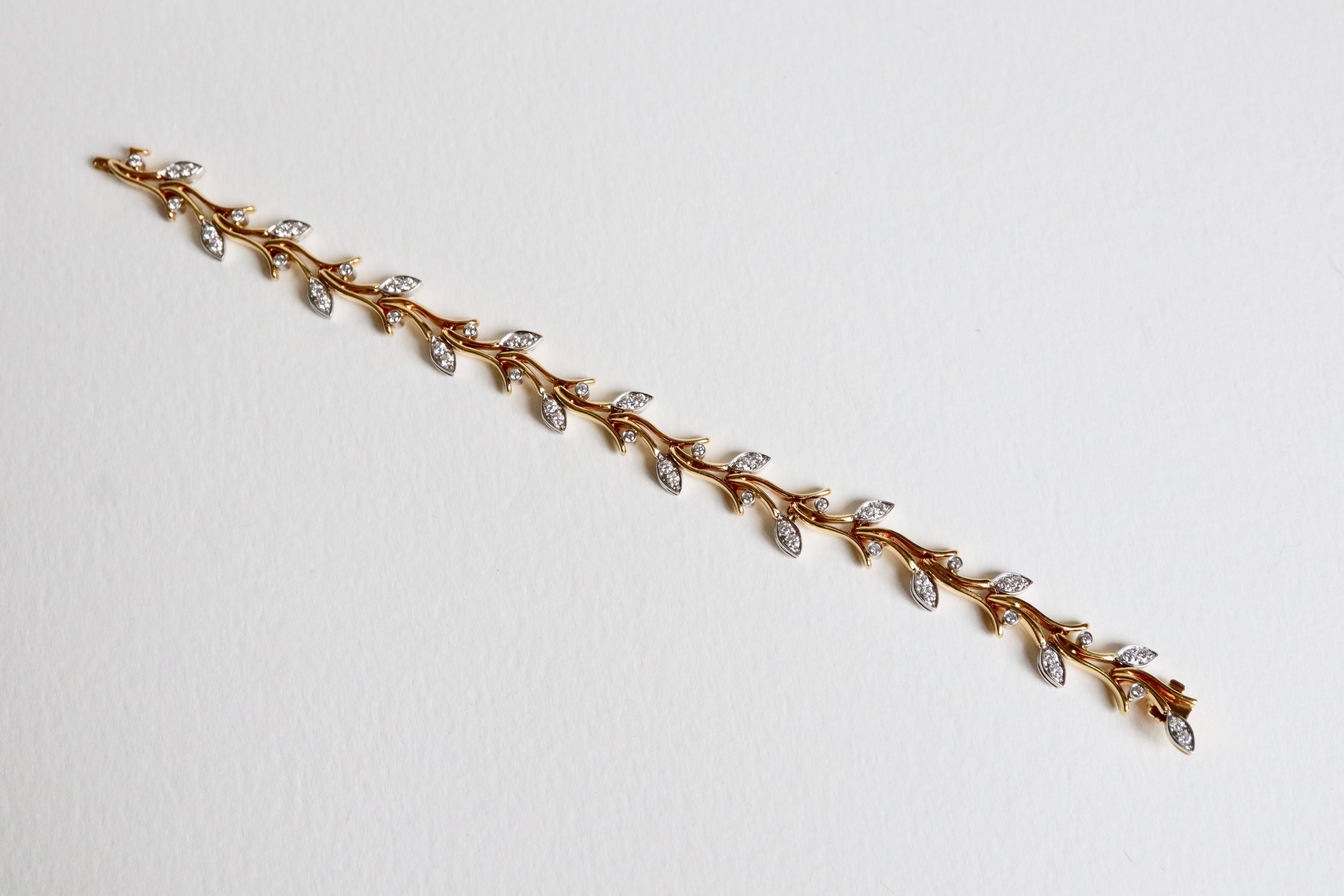 Tiffany & Co. Bracelet en forme de brindille en or jaune 18 carats, platine et diamants Bon état - En vente à Paris, FR