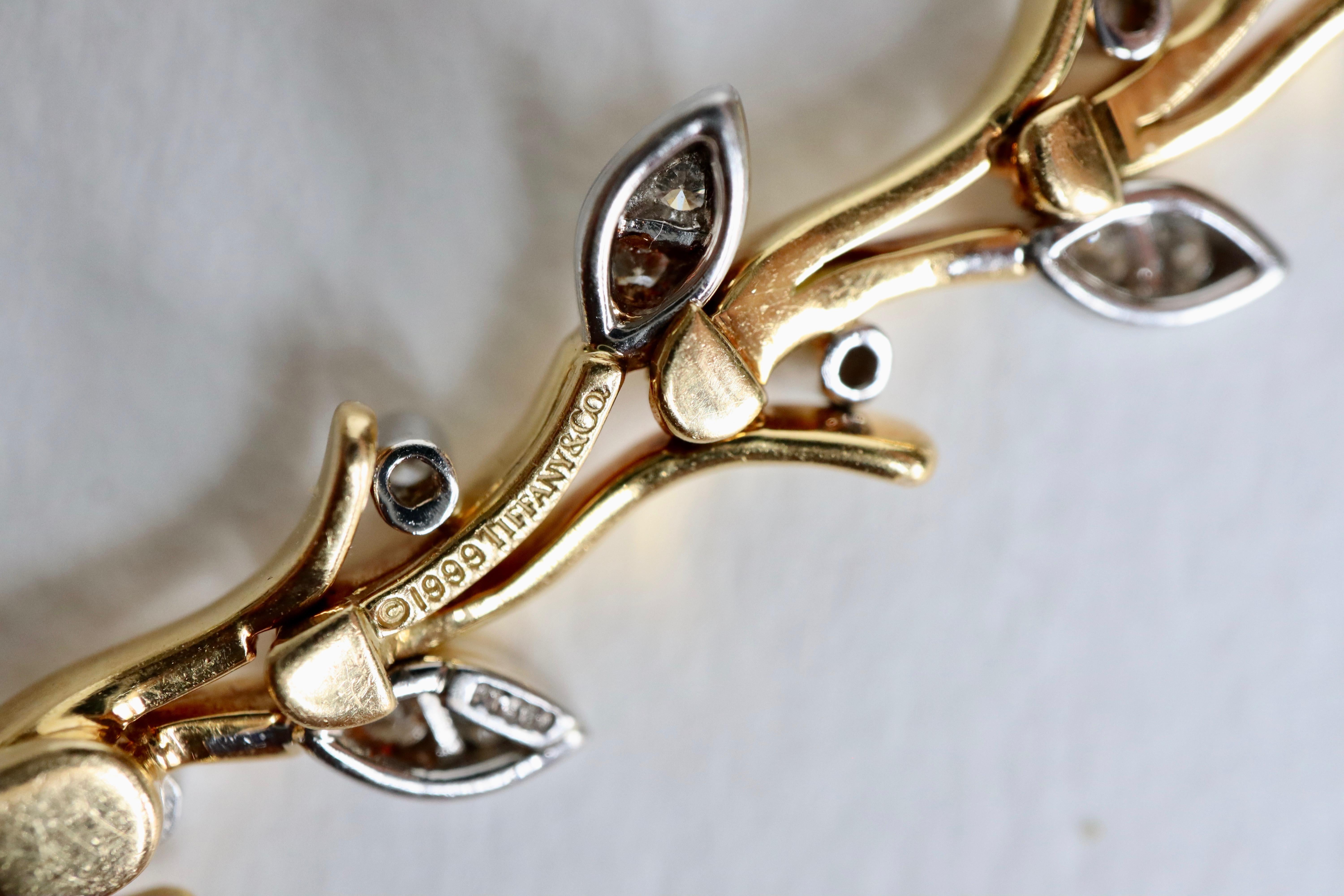 Tiffany & Co. Bracelet en forme de brindille en or jaune 18 carats, platine et diamants en vente 4