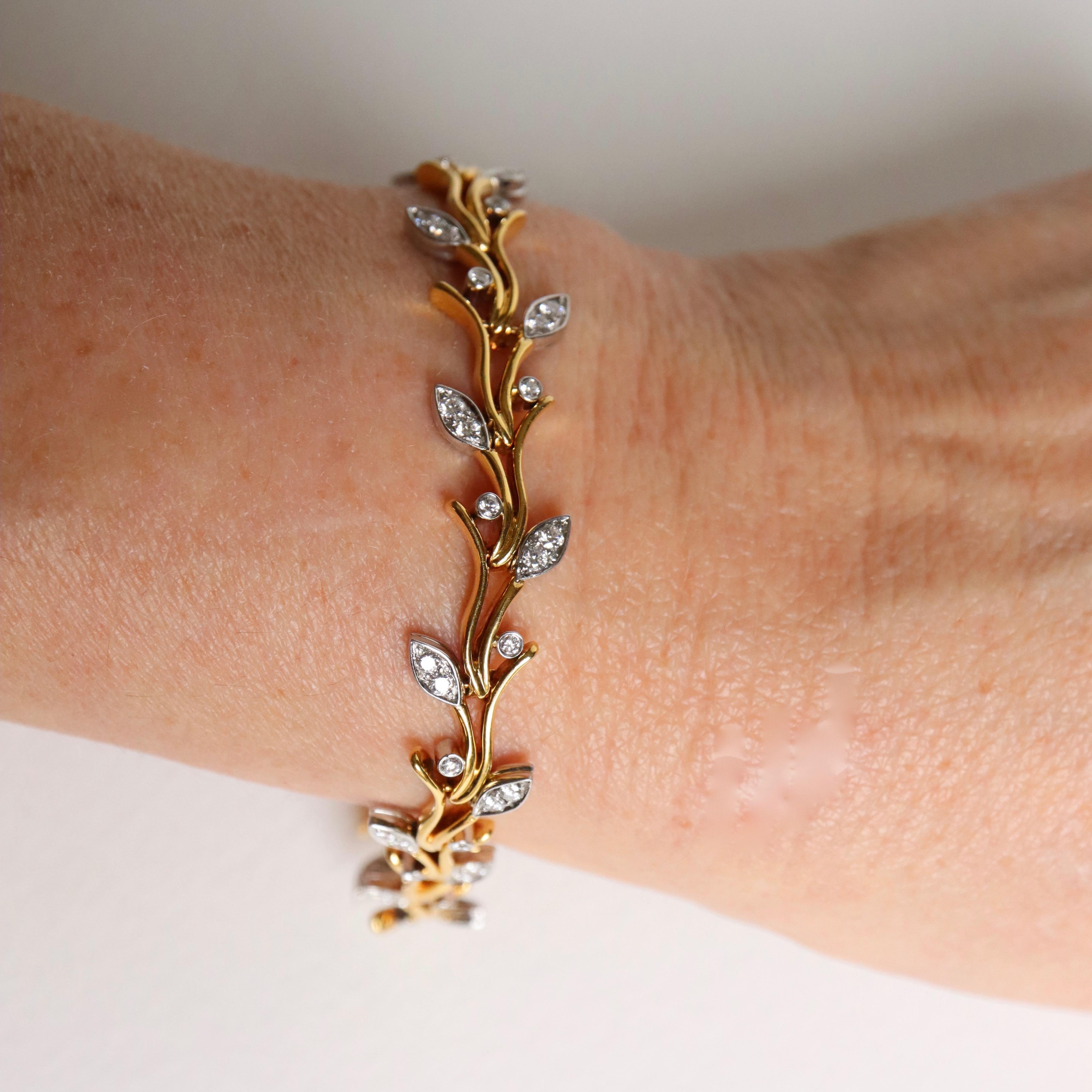 Tiffany & Co. Bracelet in 18 Carat Yellow Gold, Platinum and Diamonds Twig Shape For Sale 5