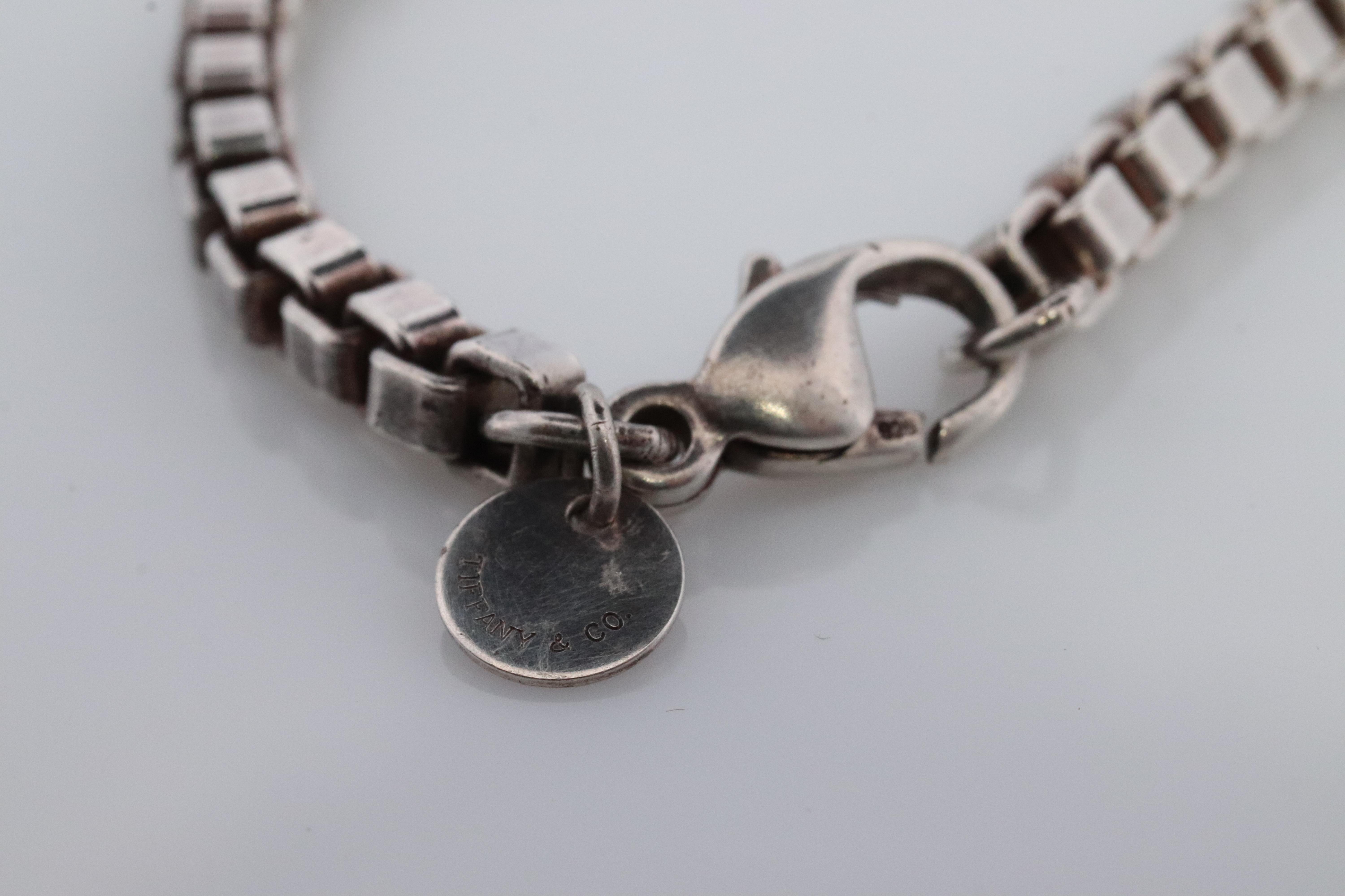 Tiffany & Co. Bracelet. Venetian Square Link Love Sterling Silver Chain Bracelet In Good Condition In Port Charlotte, FL