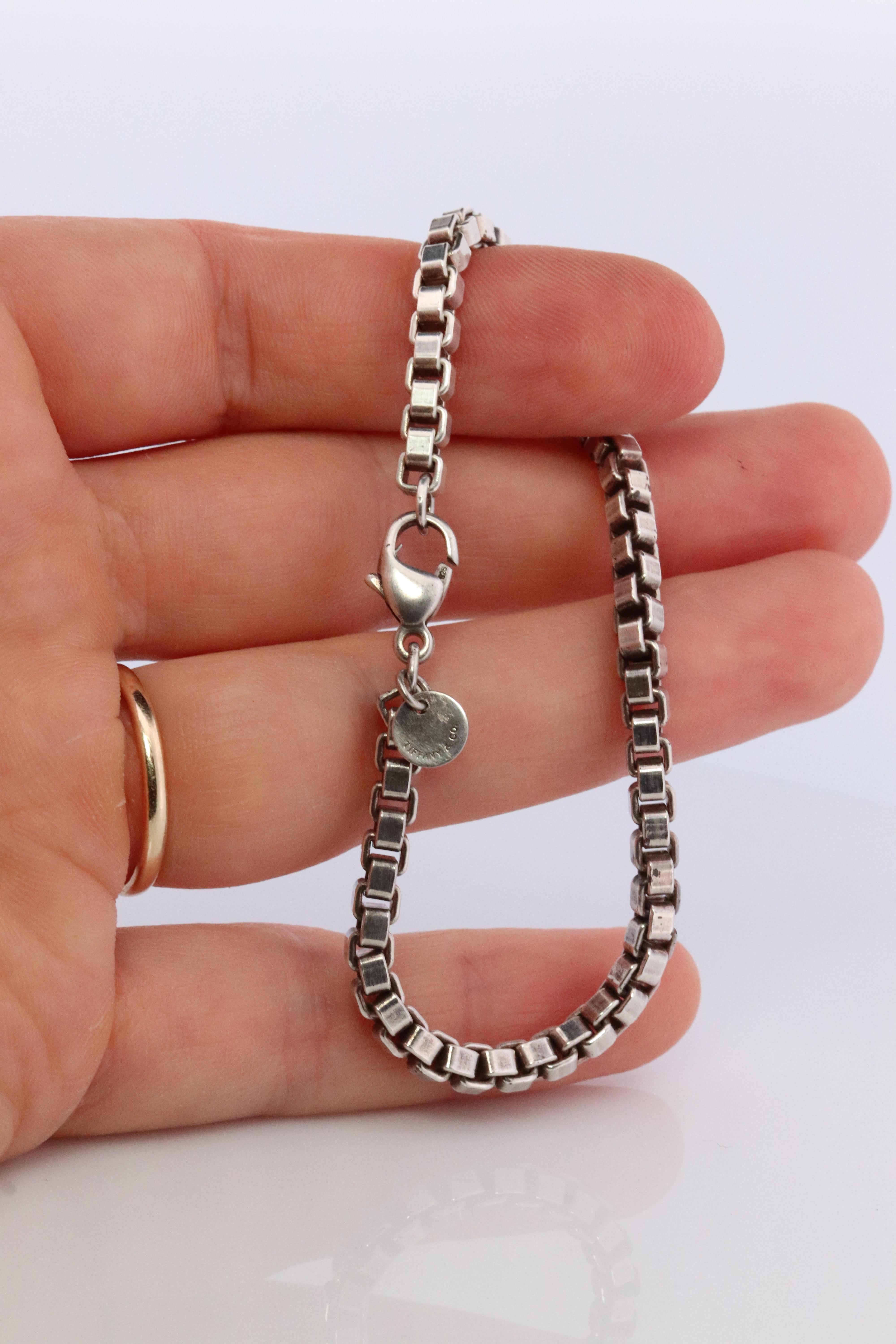 Women's Tiffany & Co. Bracelet. Venetian Square Link Love Sterling Silver Chain Bracelet