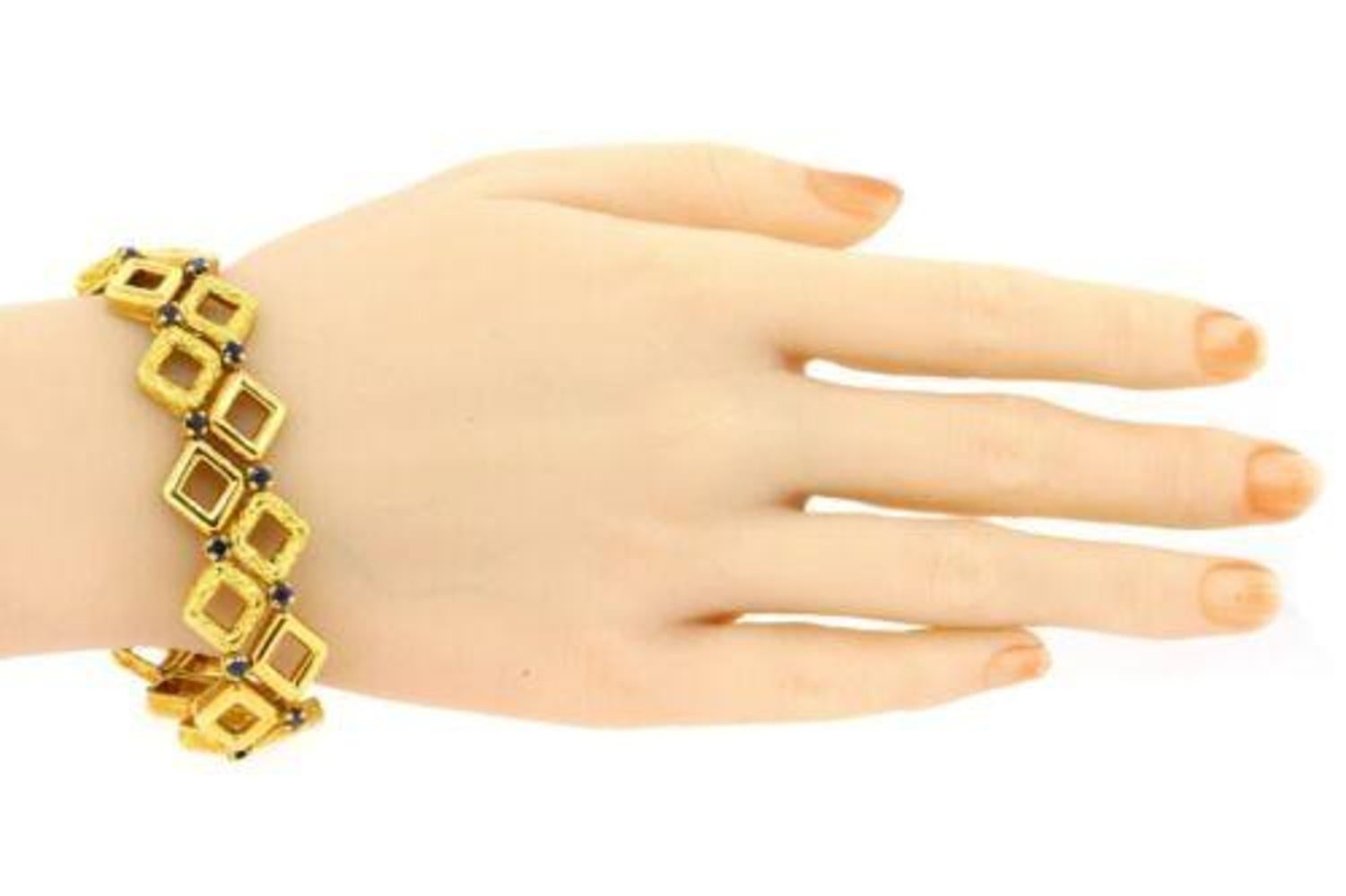 Tiffany & Co. Bracelet Vintage 18k Gold Sapphires Squares Retro 8