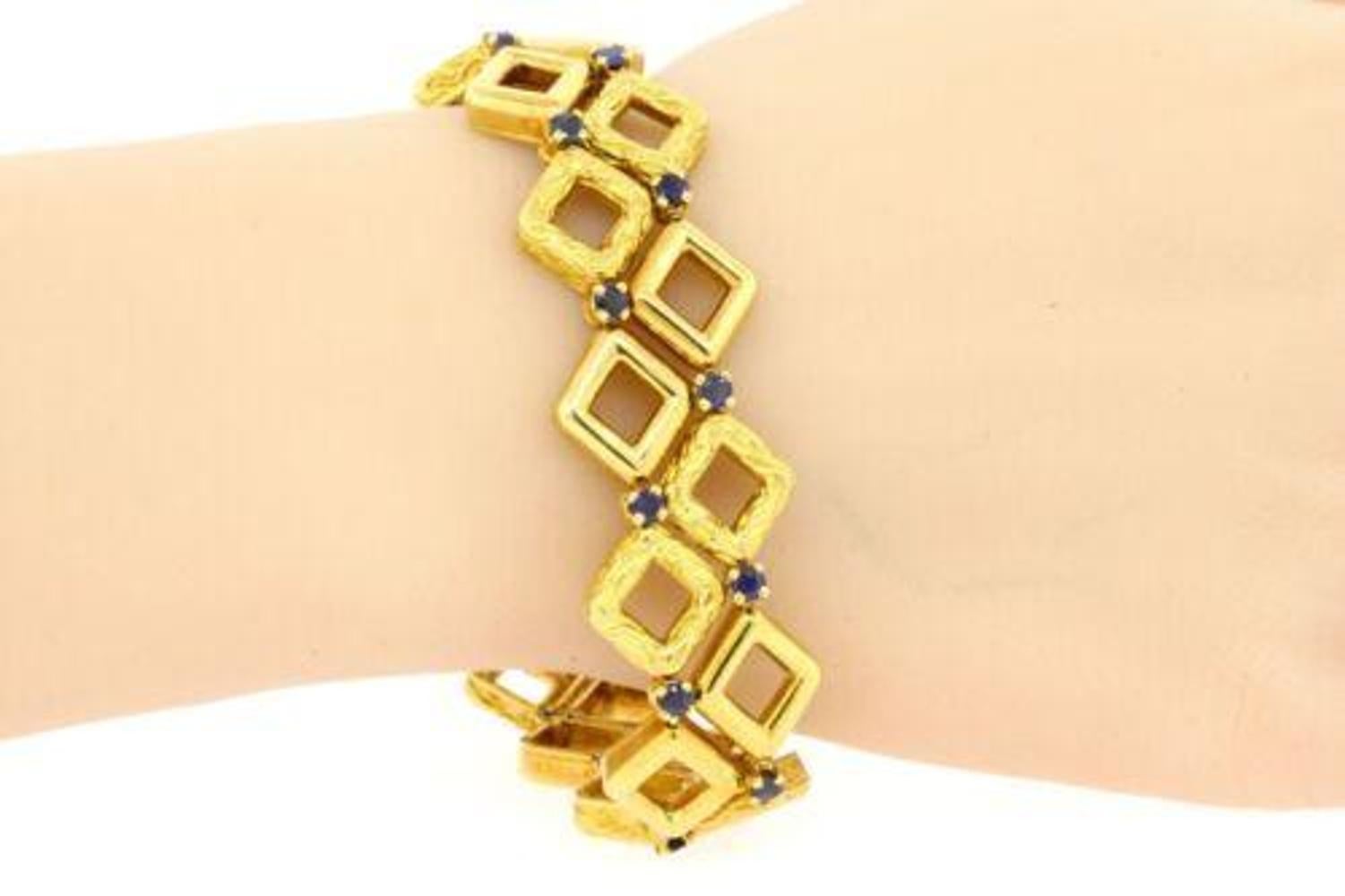 Women's Tiffany & Co. Bracelet Vintage 18k Gold Sapphires Squares Retro 8