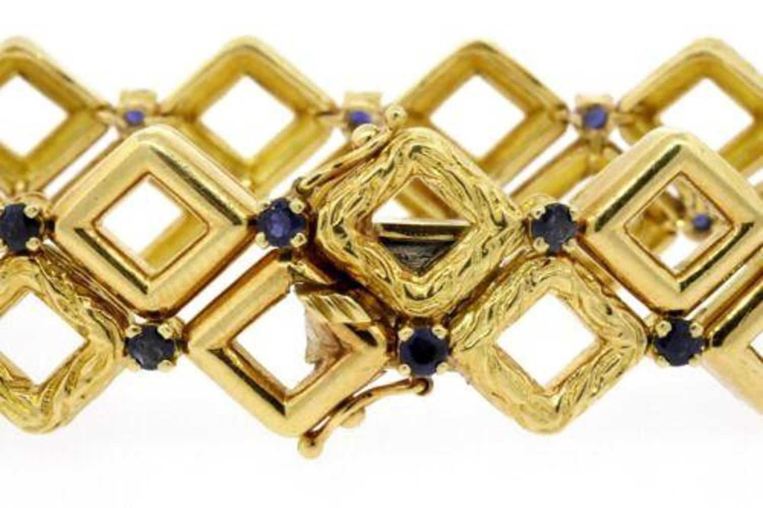 Tiffany & Co. Bracelet Vintage 18k Gold Sapphires Squares Retro 8