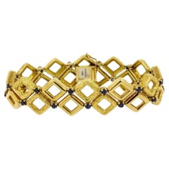 Tiffany & Co. Armband Vintage 18k Gold Saphir Quadratische Retro 8" Schwere 58.8g