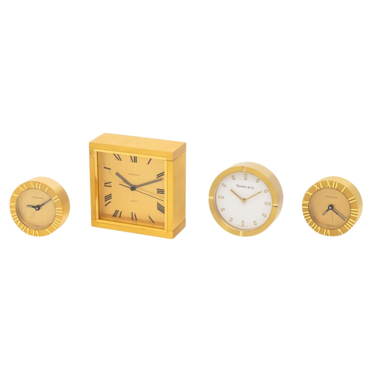 Group of Four Vintage Tiffany & Co. Brass Desk Clocks For Sale