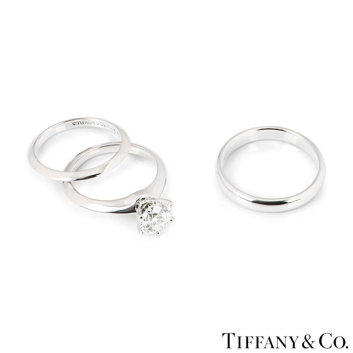 Round Cut Tiffany & Co. Bridal Suite with Diamond Solitaire Ring and Wedding Bands 1.21 Ct