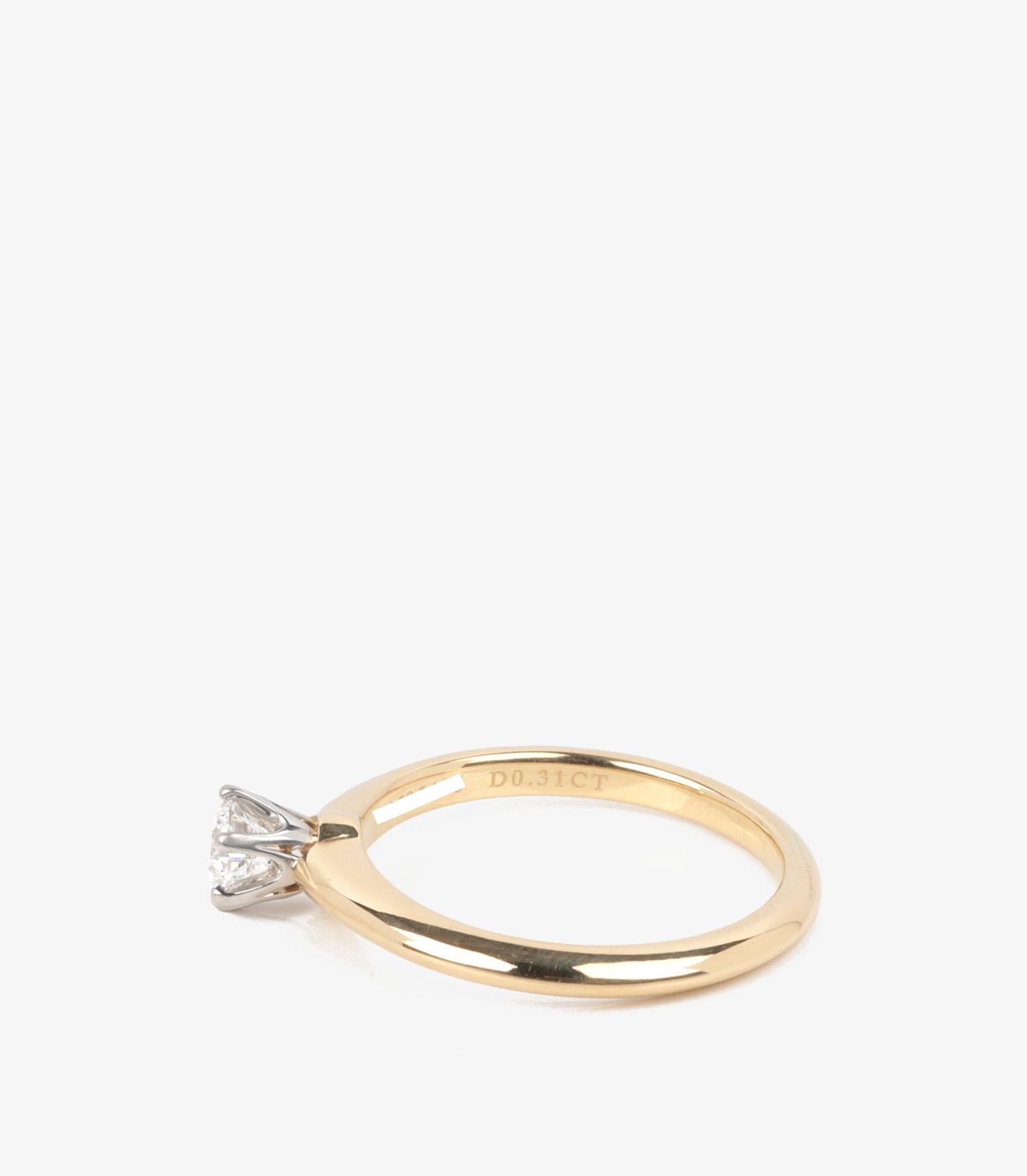 Women's or Men's Tiffany & Co. Brilliant Cut 0.31ct Diamond 18ct Yellow Gold Tiffany Setting Ring