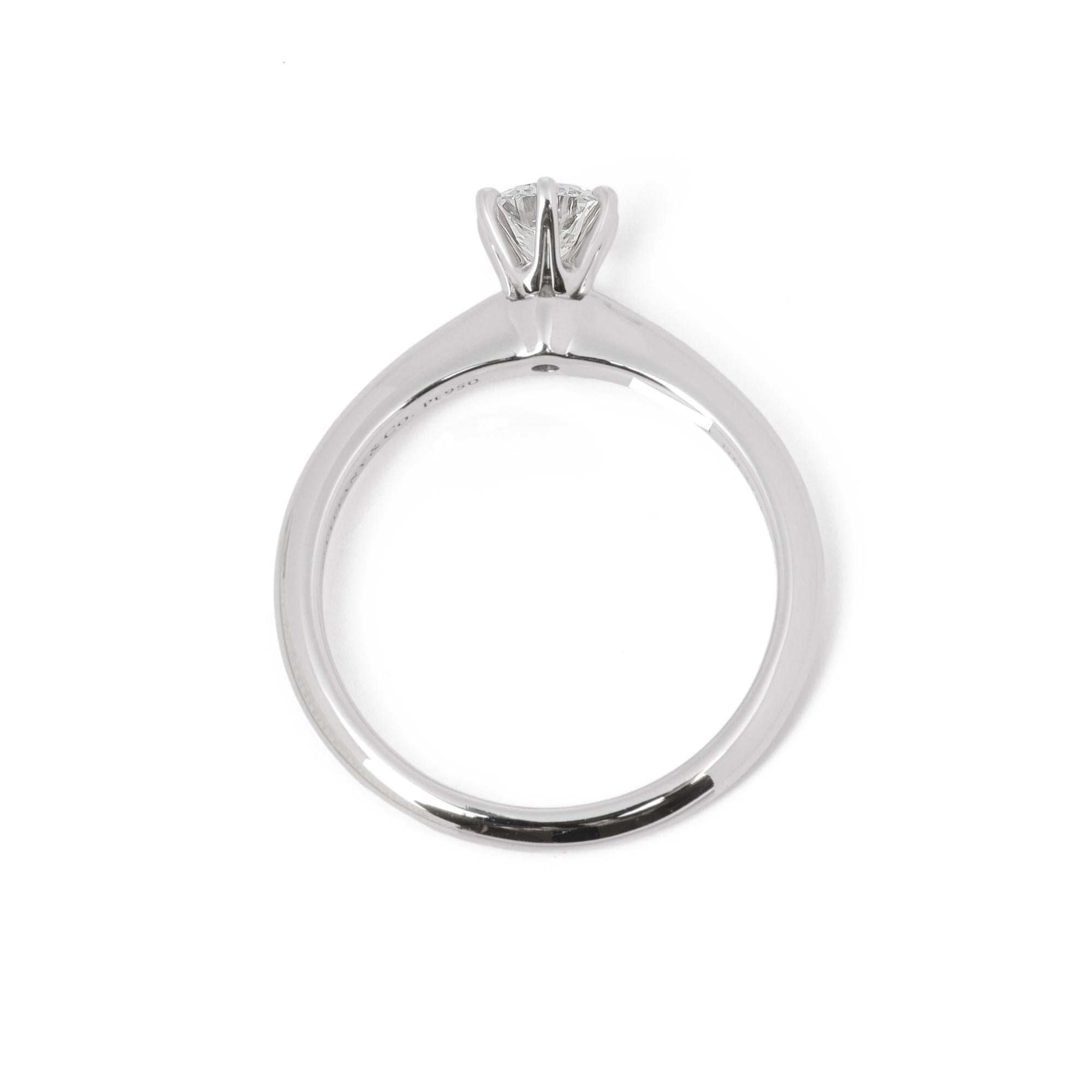 Tiffany & Co. Brilliant Cut 0.37ct Diamond Platinum Tiffany Setting Ring In Excellent Condition For Sale In Bishop's Stortford, Hertfordshire