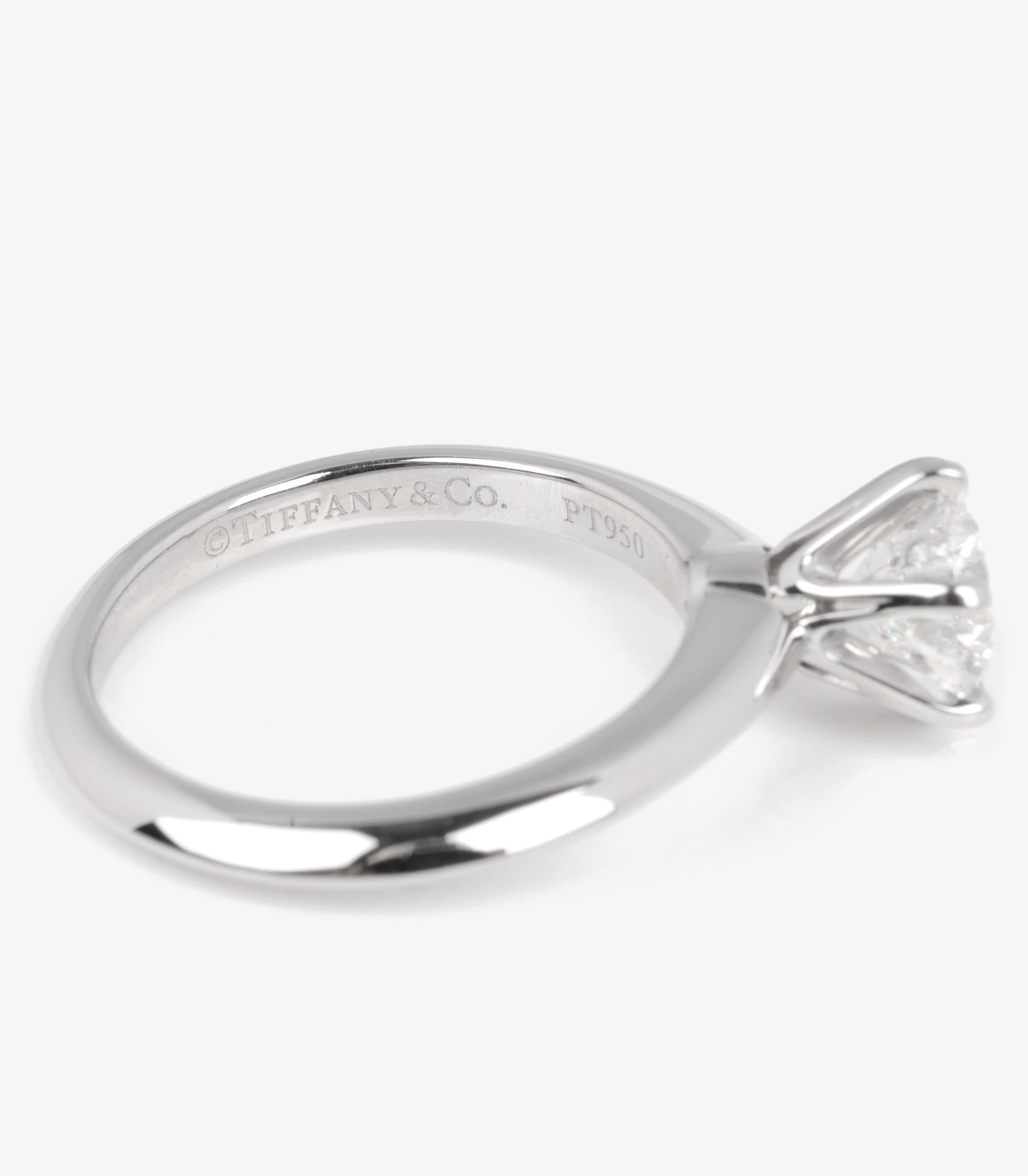 Round Cut Tiffany & Co. Brilliant Cut 0.8ct Diamond Platinum Tiffany Setting Ring For Sale