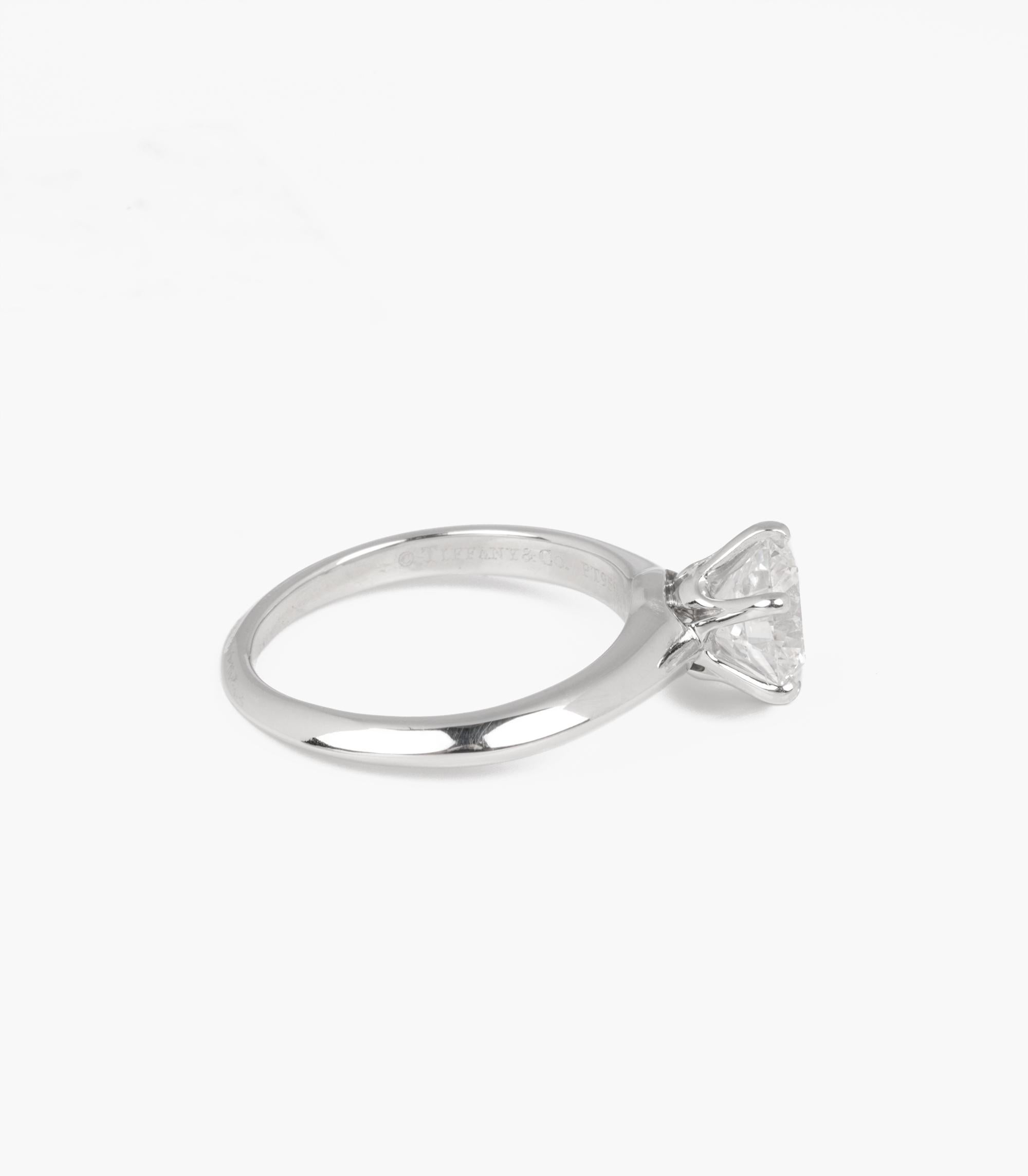 Round Cut Tiffany & Co. Brilliant Cut 1.23ct Diamond Platinum Tiffany Setting Ring