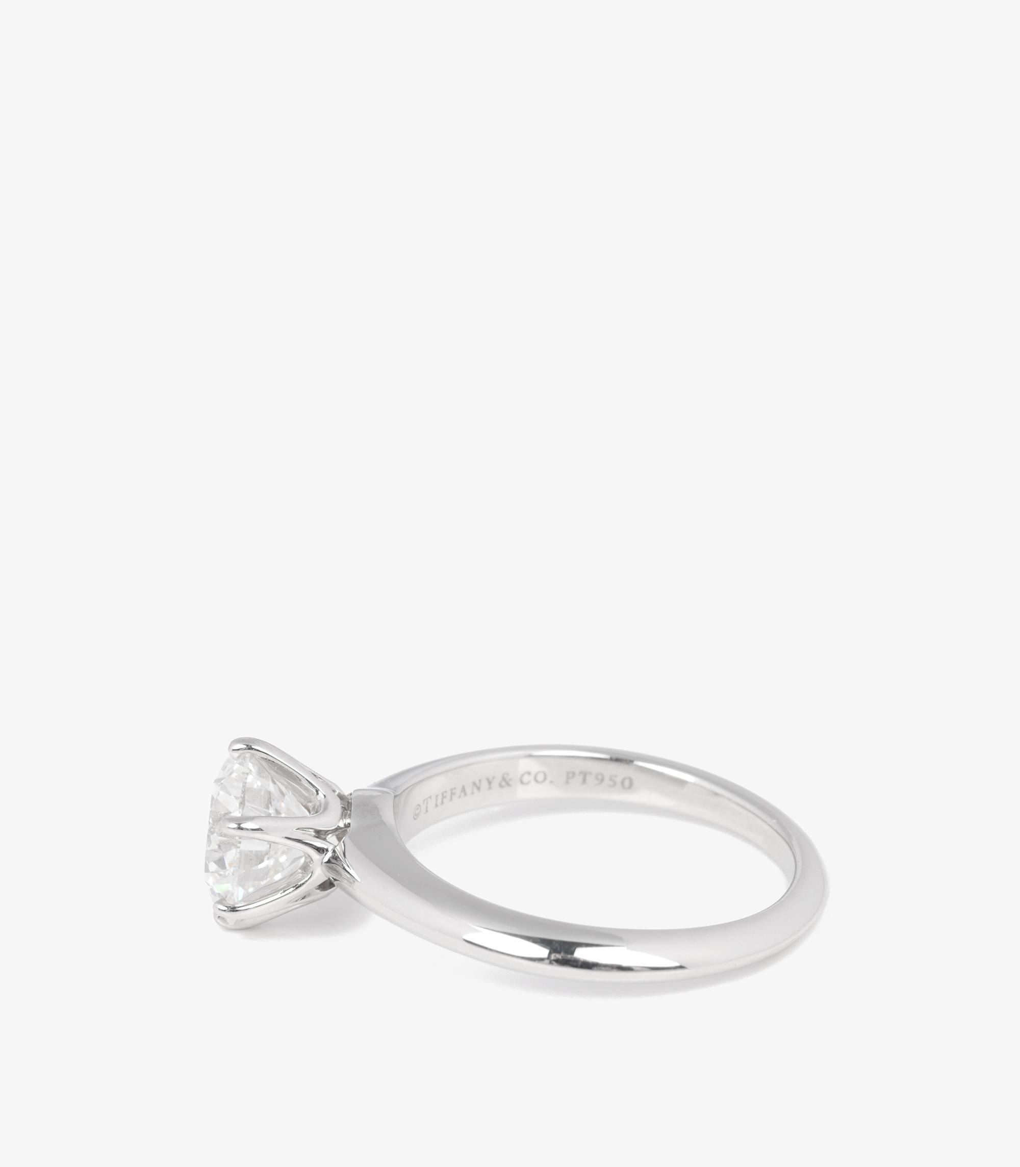 Tiffany & Co. Brilliant Cut 1.73ct Diamond Platinum Tiffany Setting Ring In Excellent Condition For Sale In Bishop's Stortford, Hertfordshire