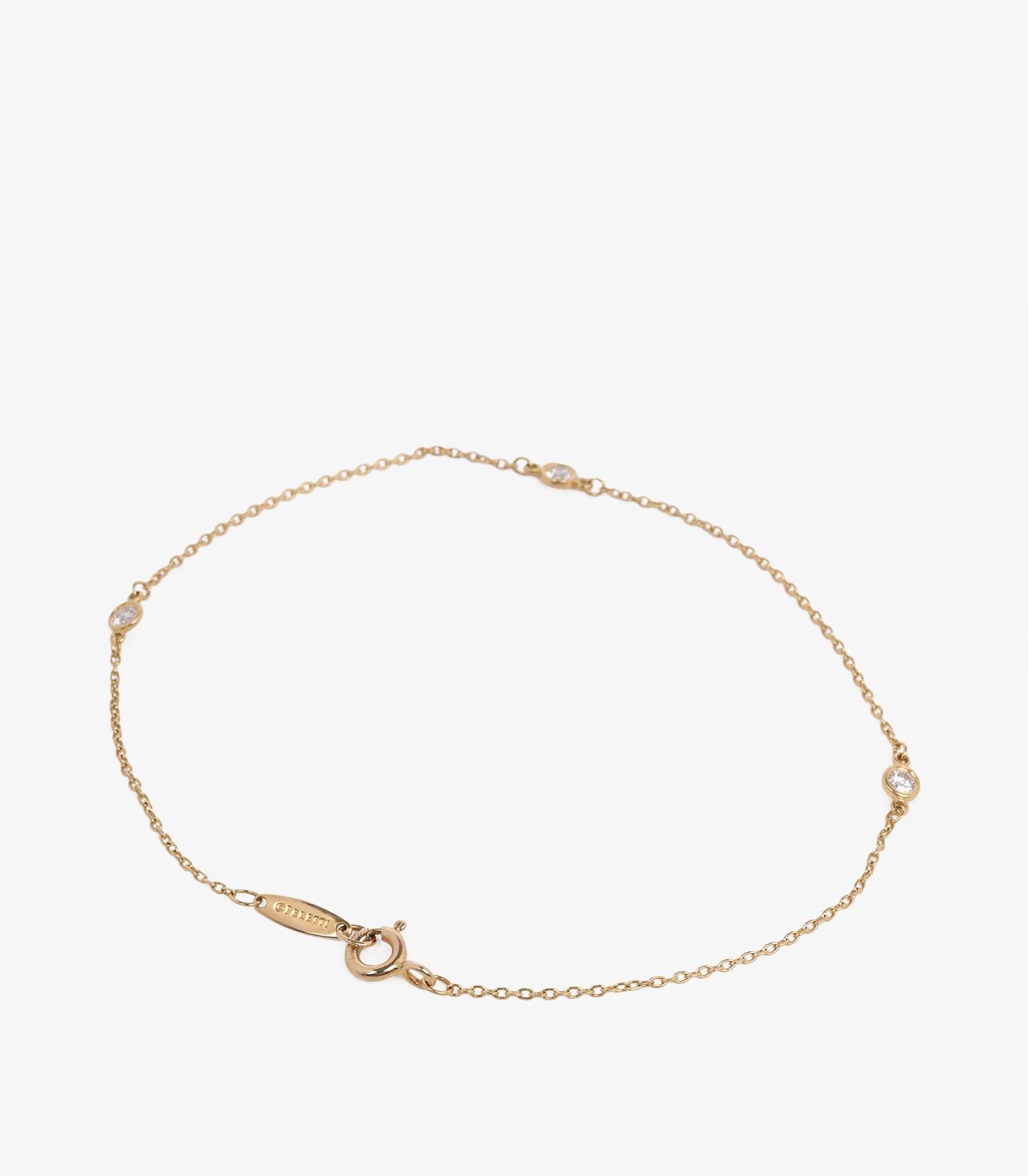 Tiffany & Co. Brilliant Cut 18ct Yellow Gold 3 Diamond by the Yard Bracelet In Excellent Condition In Bishop's Stortford, Hertfordshire