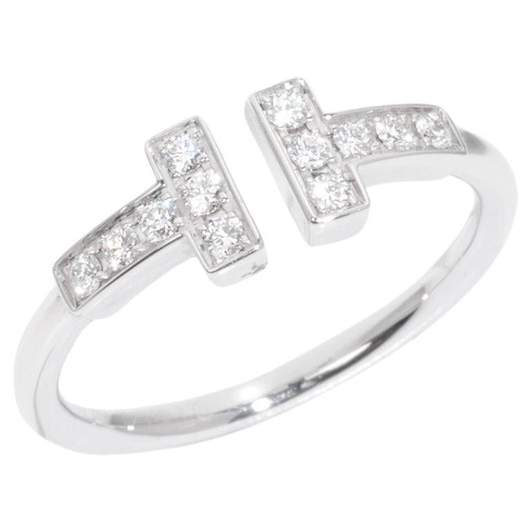 Tiffany & Co. Brilliant Cut Diamond 18ct White Gold T Wire Ring For Sale