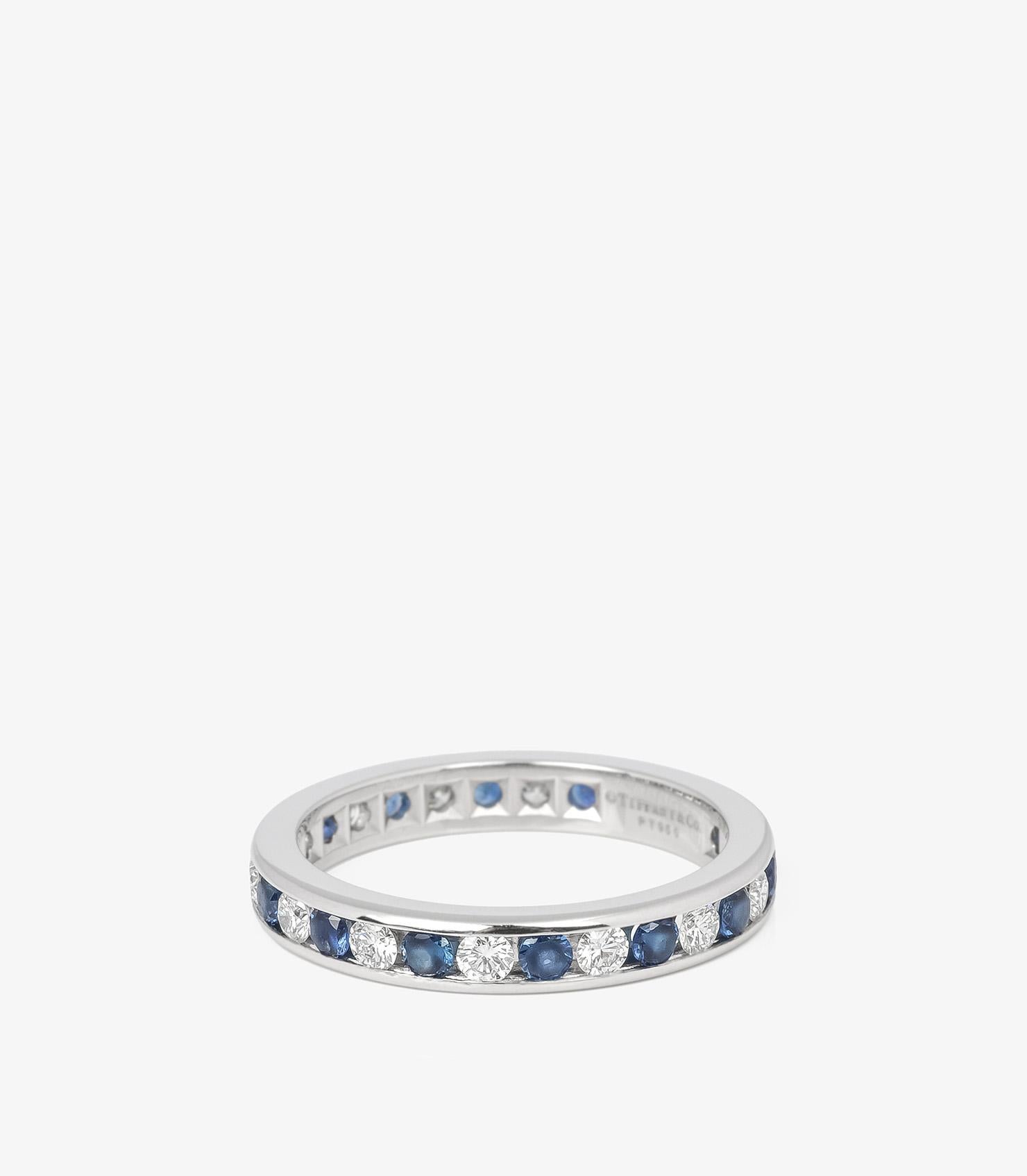 Round Cut Tiffany & Co. Brilliant Cut Sapphire and Diamond Platinum Full Eternity Ring For Sale