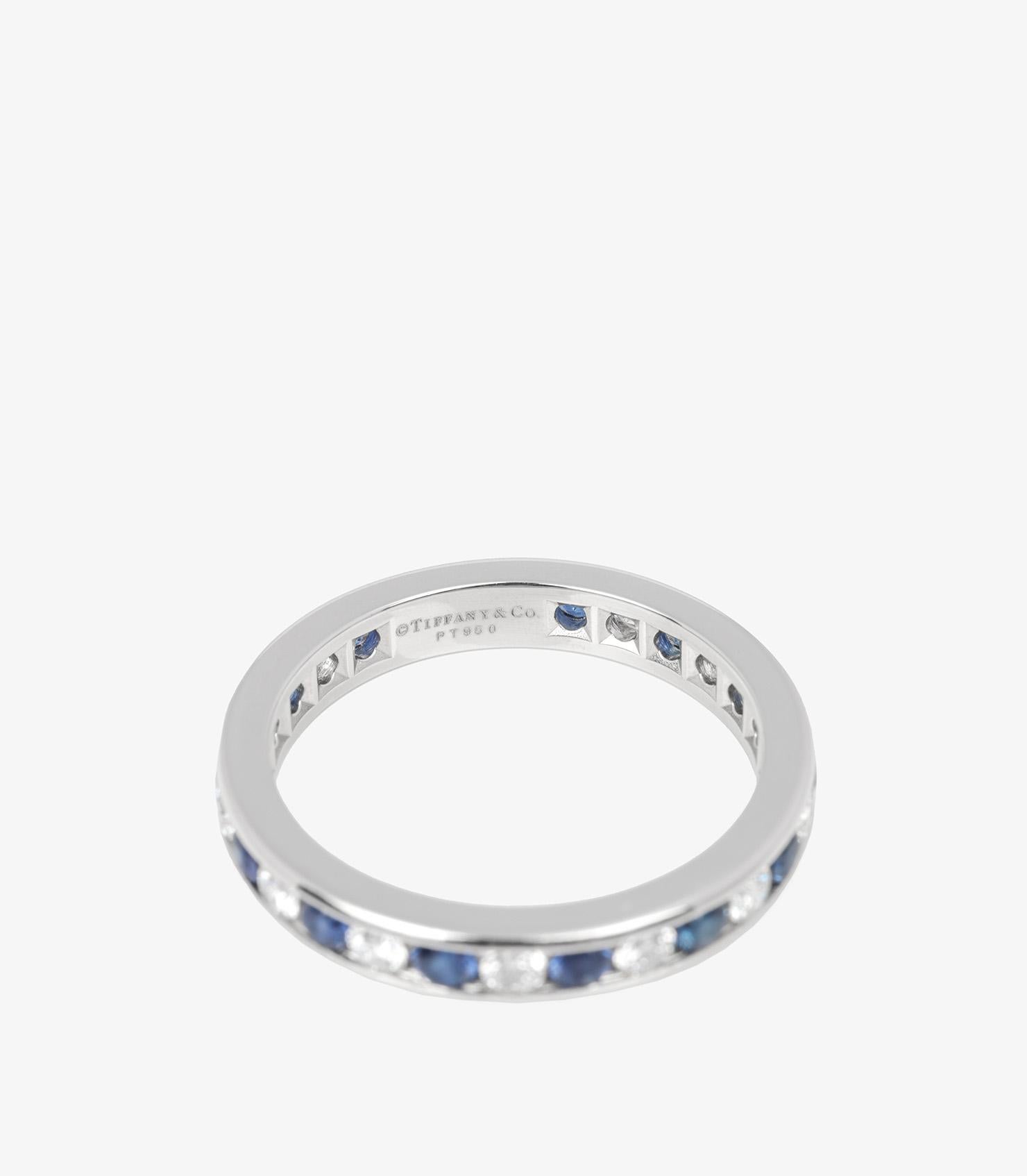 Tiffany & Co. Brilliant Cut Sapphire and Diamond Platinum Full Eternity Ring In Good Condition For Sale In Bishop's Stortford, Hertfordshire