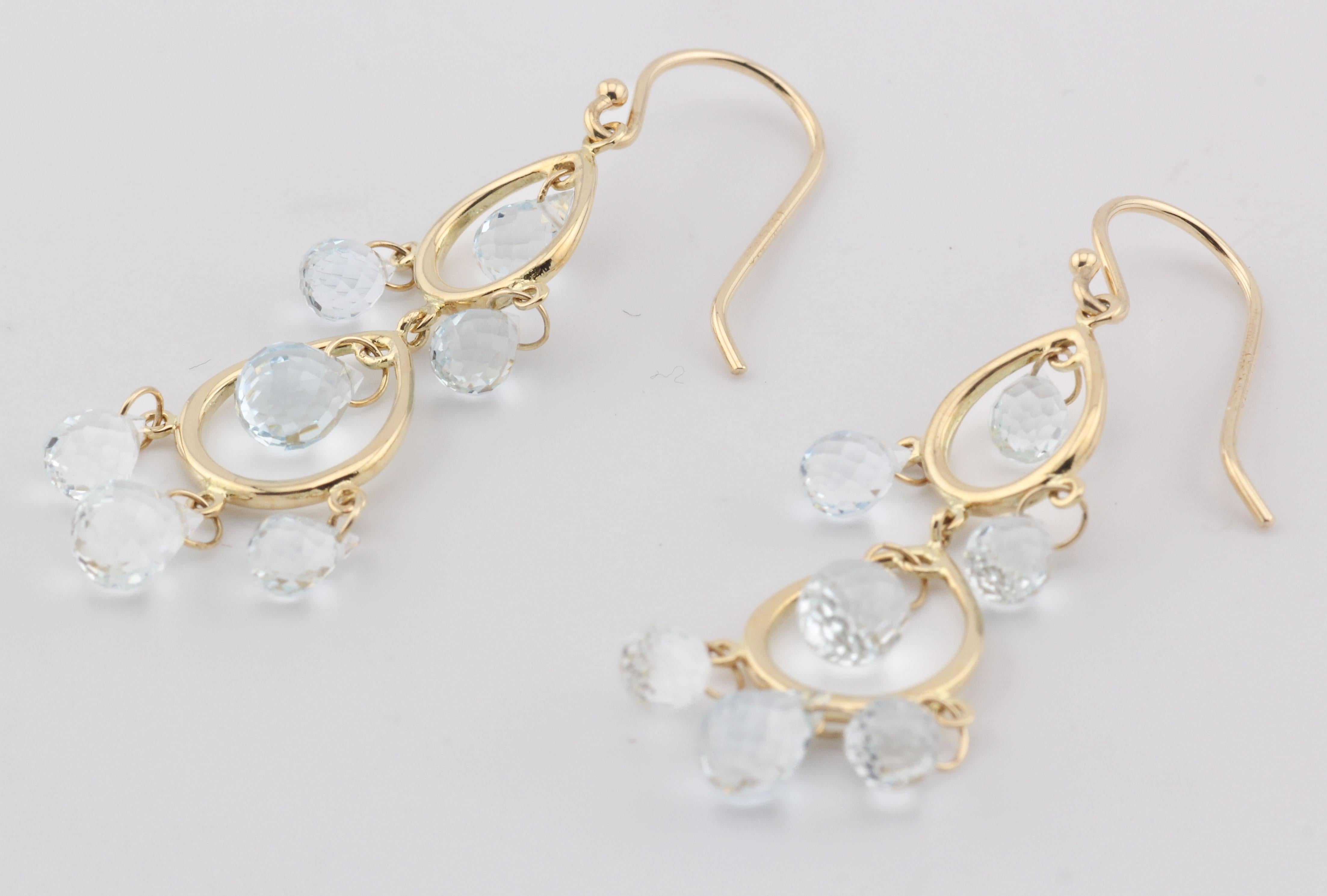 Tiffany & Co. Boucles d'oreilles chandelier en or jaune 18k avec aigue-marine Briolette en vente 1