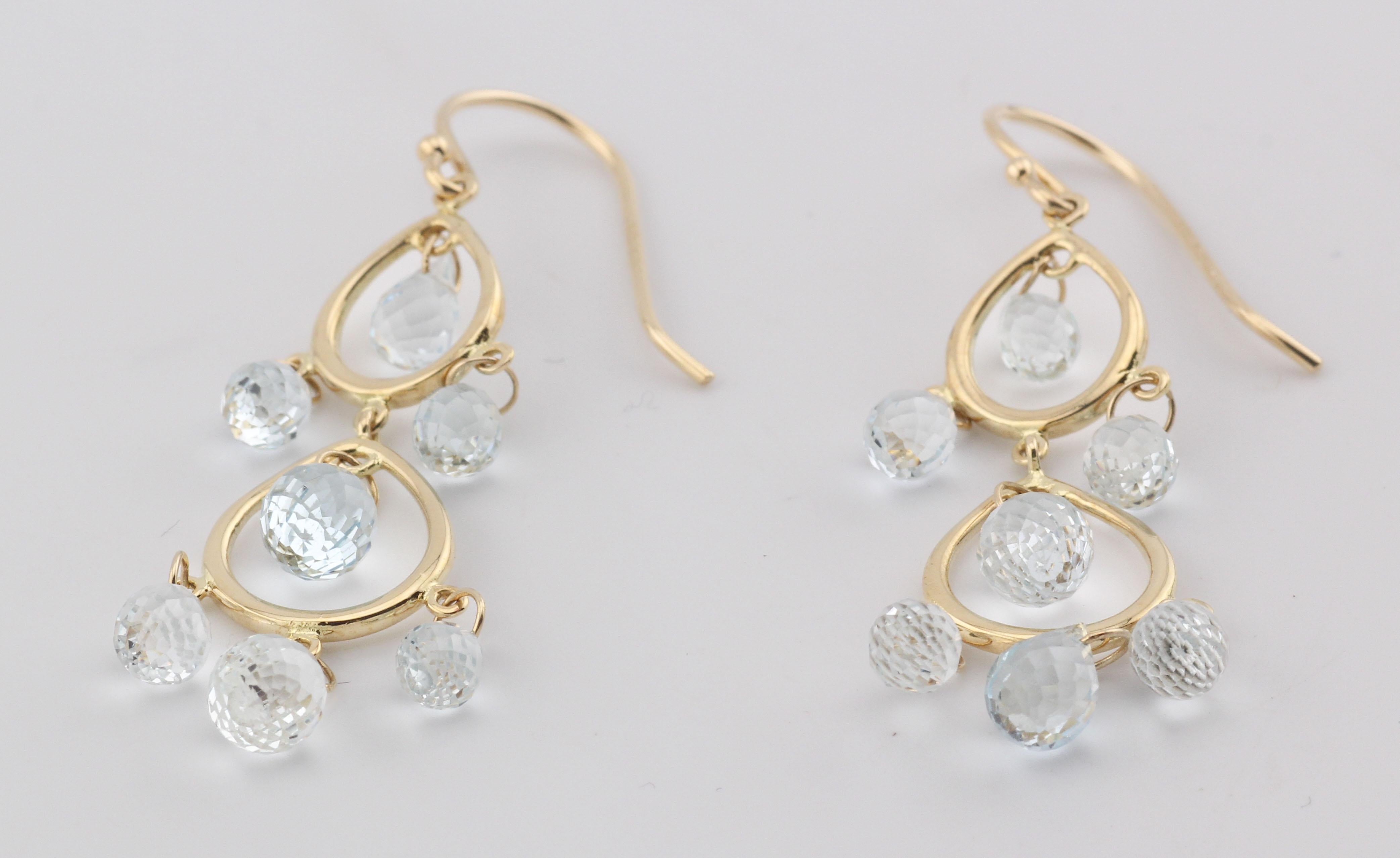 Tiffany & Co. Boucles d'oreilles chandelier en or jaune 18k avec aigue-marine Briolette en vente 3