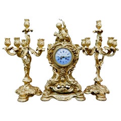 Antique Tiffany & Co. Bronze Clock Ensemble, E. Colin & Cie