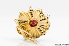 Tiffany & Co. Brooch 18K Yellow Gold Diamond Ruby Art Deco 2.8 CTW