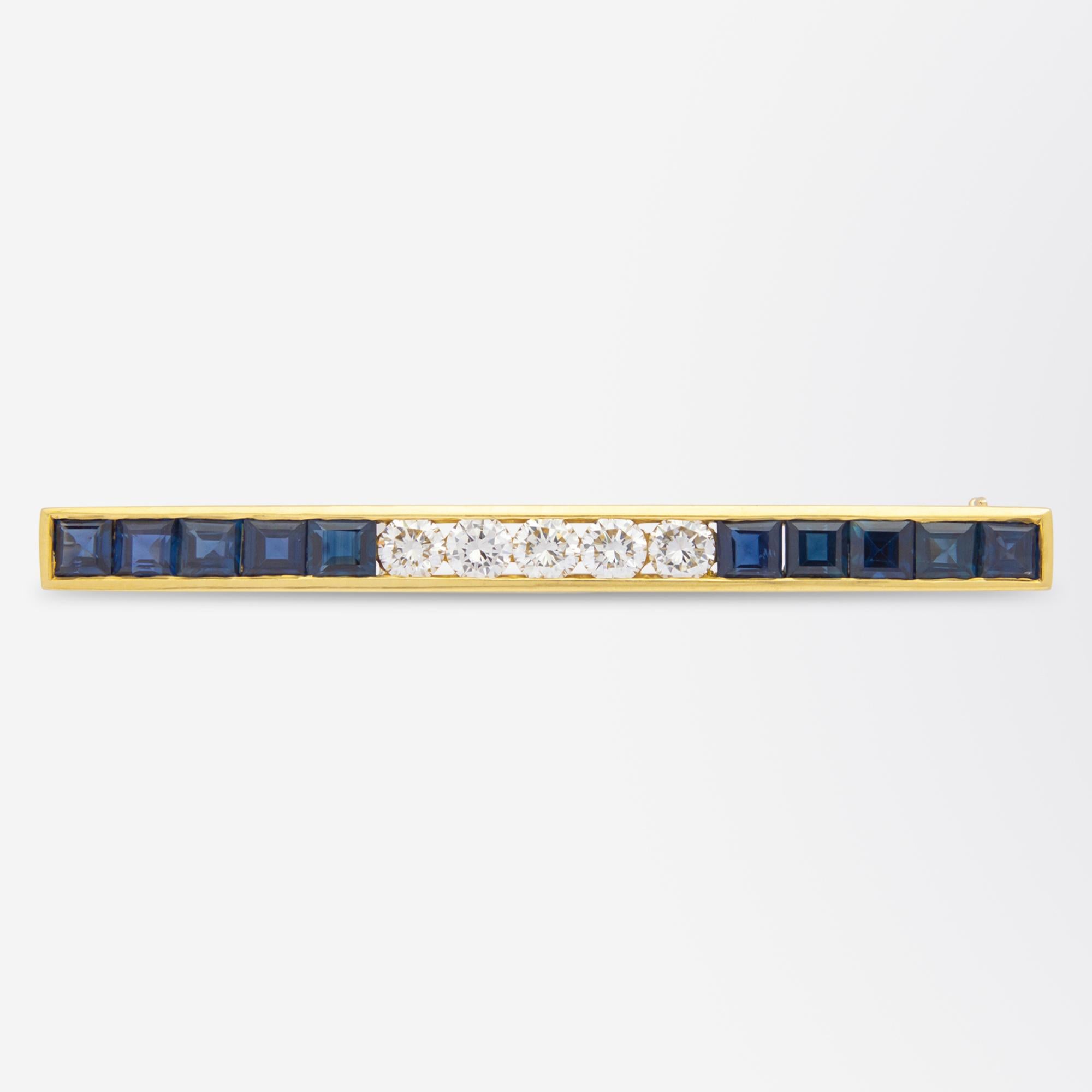 Retro Tiffany & Co Brooch Pin in 18 Karat Gold with Sapphires & Diamonds
