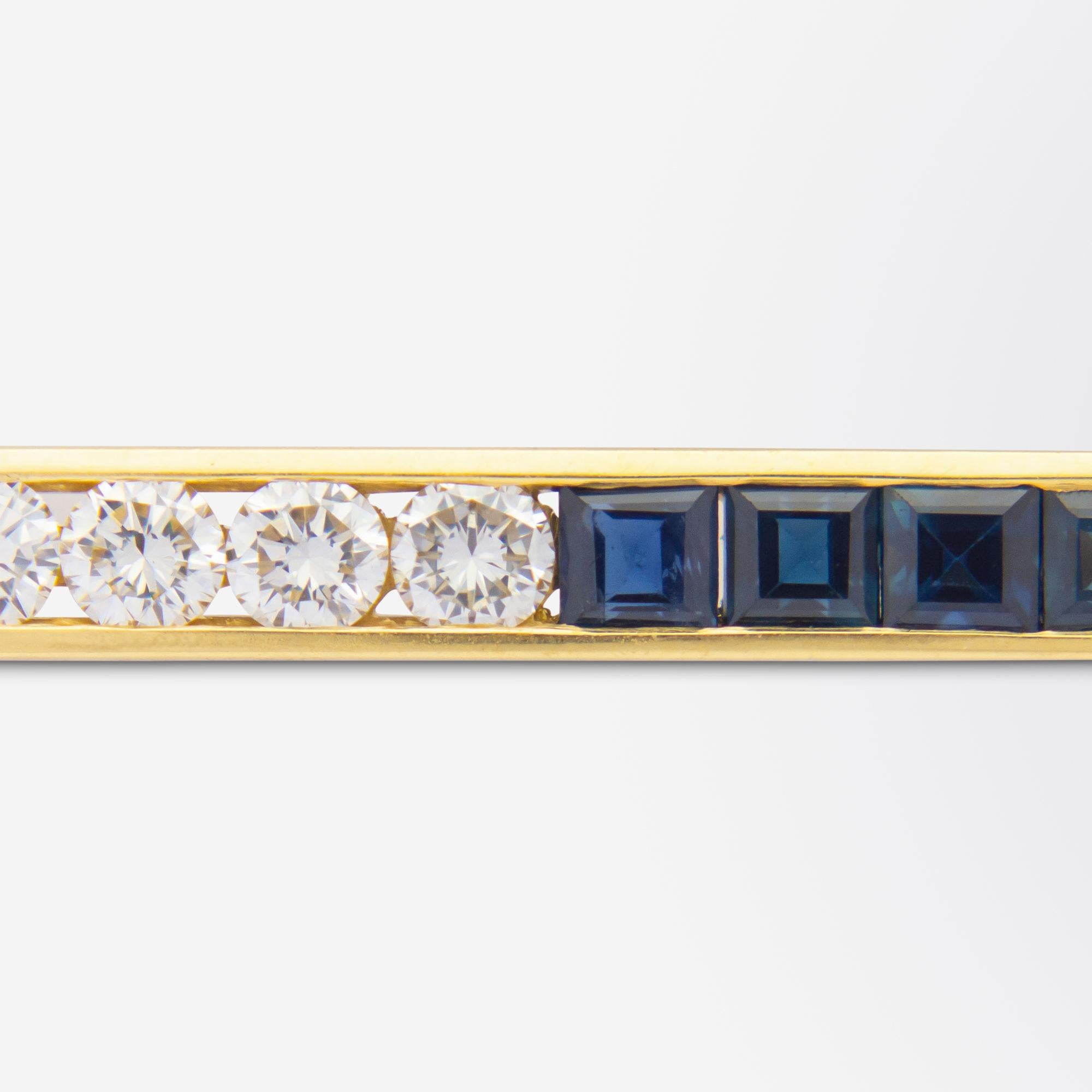 Brilliant Cut Tiffany & Co Brooch Pin in 18 Karat Gold with Sapphires & Diamonds For Sale