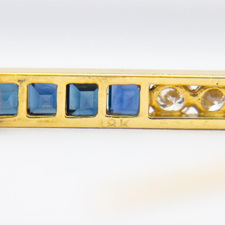 Women's or Men's Tiffany & Co Brooch Pin in 18 Karat Gold with Sapphires & Diamonds For Sale