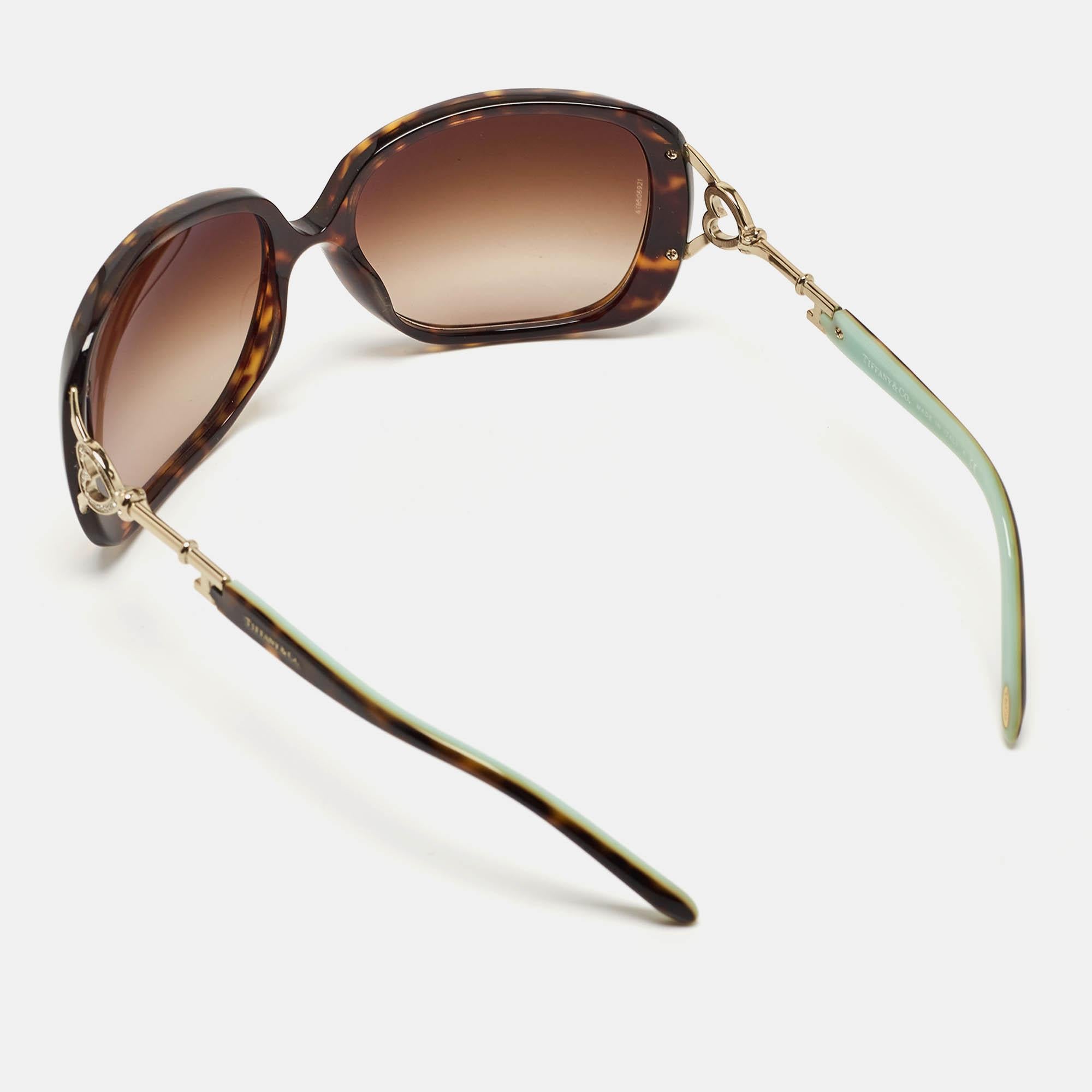 Tiffany & Co. Brown Gradient TF 4055 Heart Key Crystals Oversized Sunglasses In Good Condition In Dubai, Al Qouz 2
