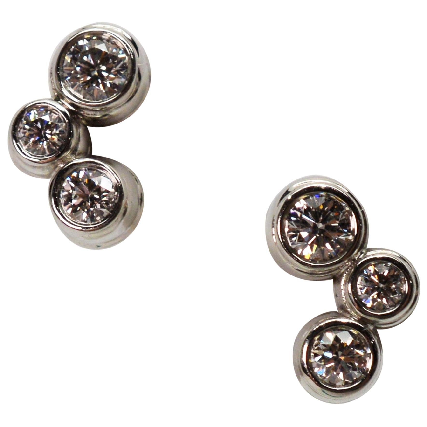 Tiffany & Co. "Bubbles" Three Diamond Platinum Earrings