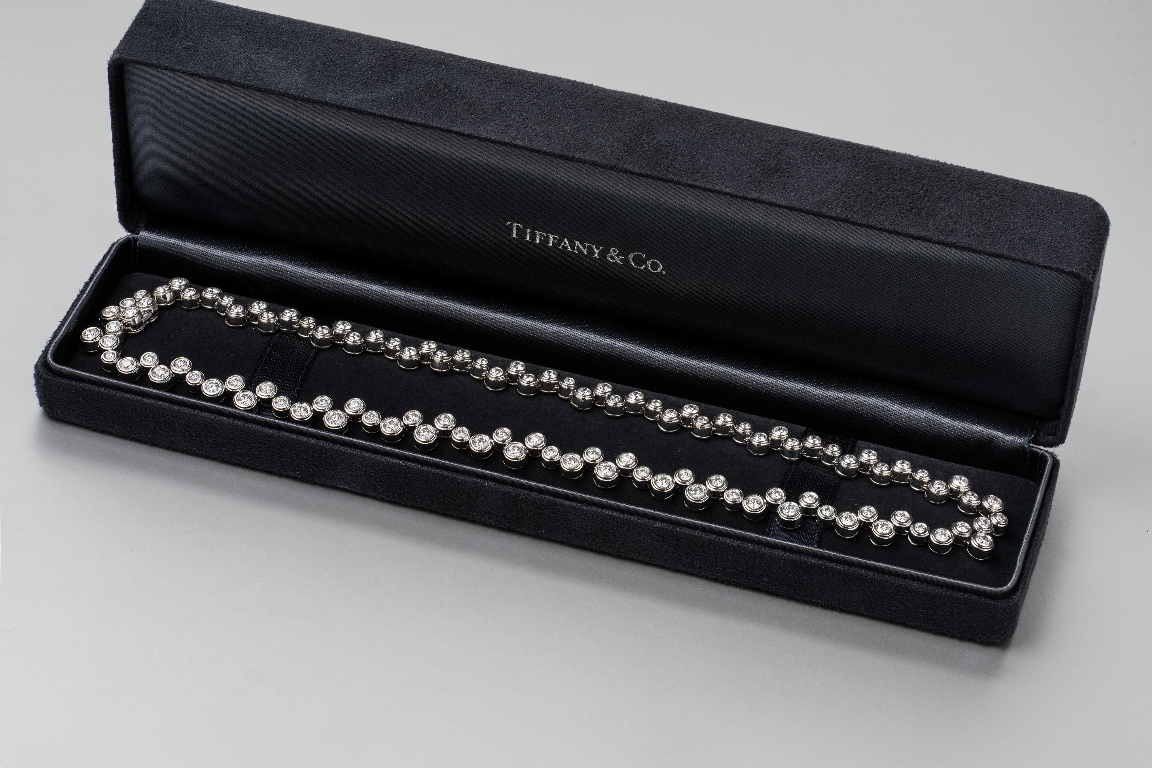 Brilliant Cut Tiffany & Co. Bubbled Platinum Diamond Necklace For Sale
