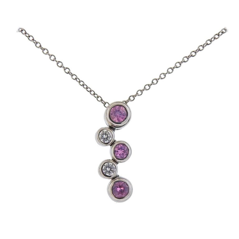 Tiffany & Co. Bubbles Pink Sapphire Diamond Platinum Necklace For Sale