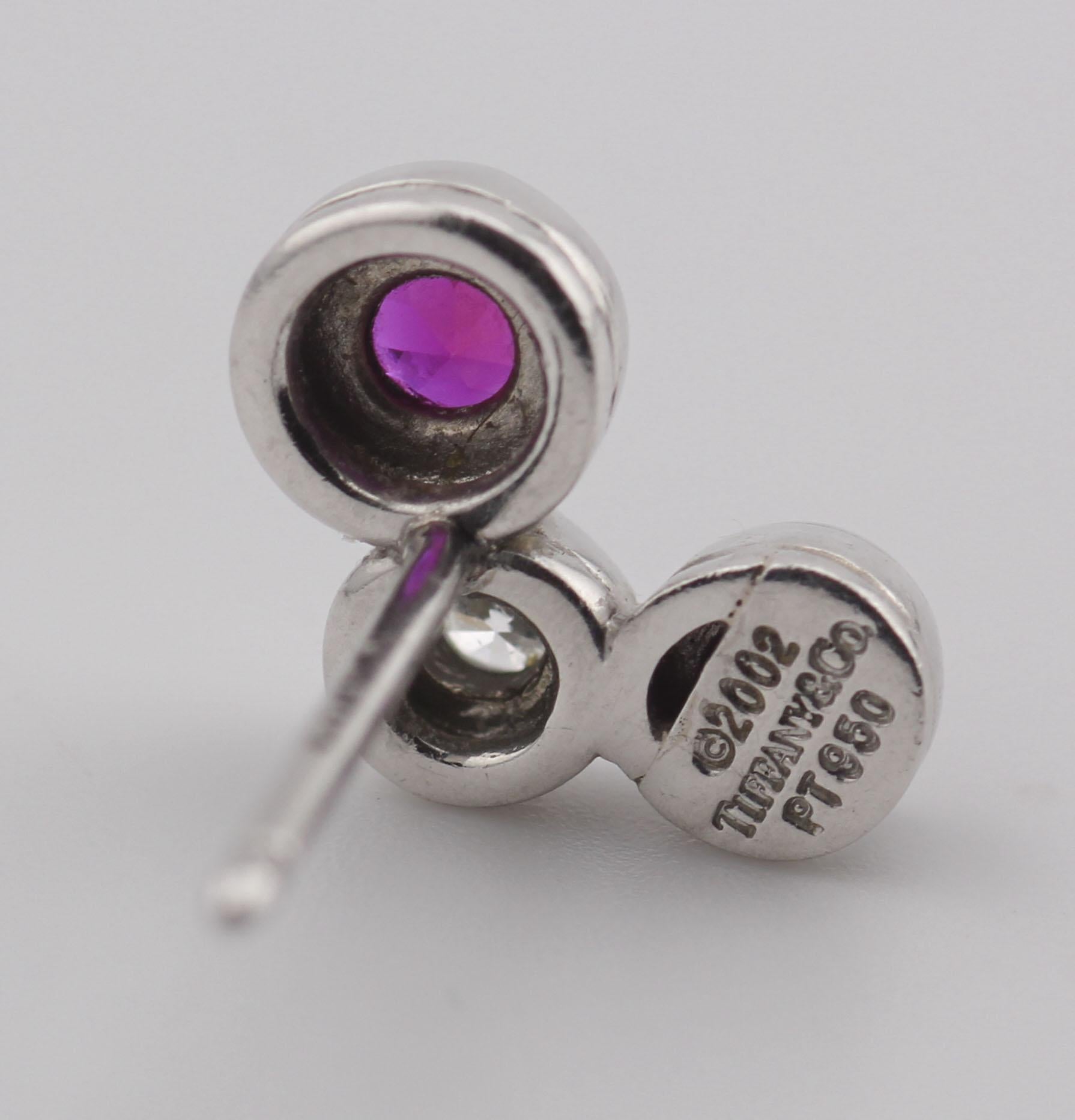 Donna Tiffany & Co. Bubbles Ruby Diamond Platinum Stud Earrings in vendita