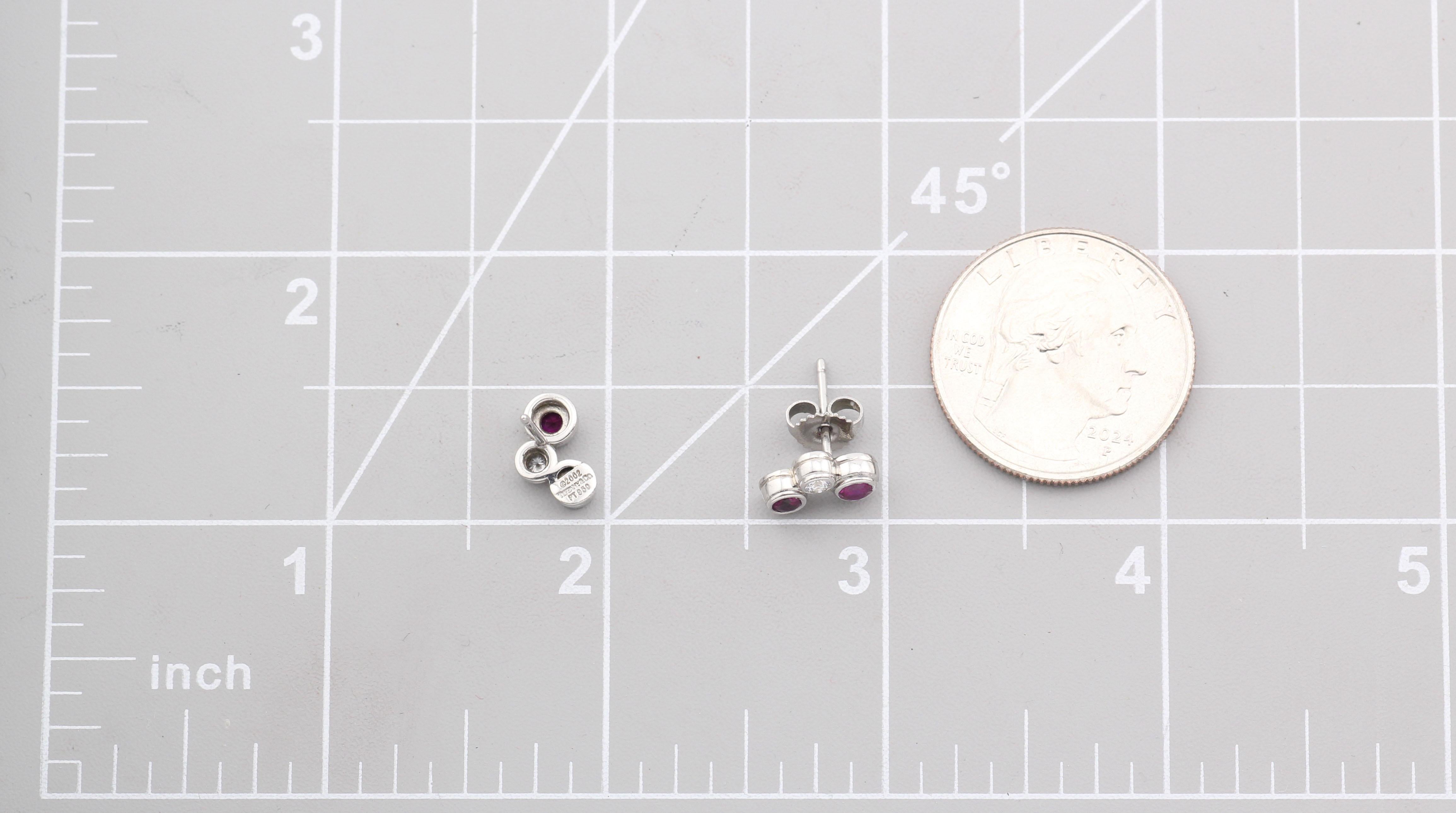 Tiffany & Co. Bubbles Ruby Diamond Platinum Stud Earrings in vendita 2