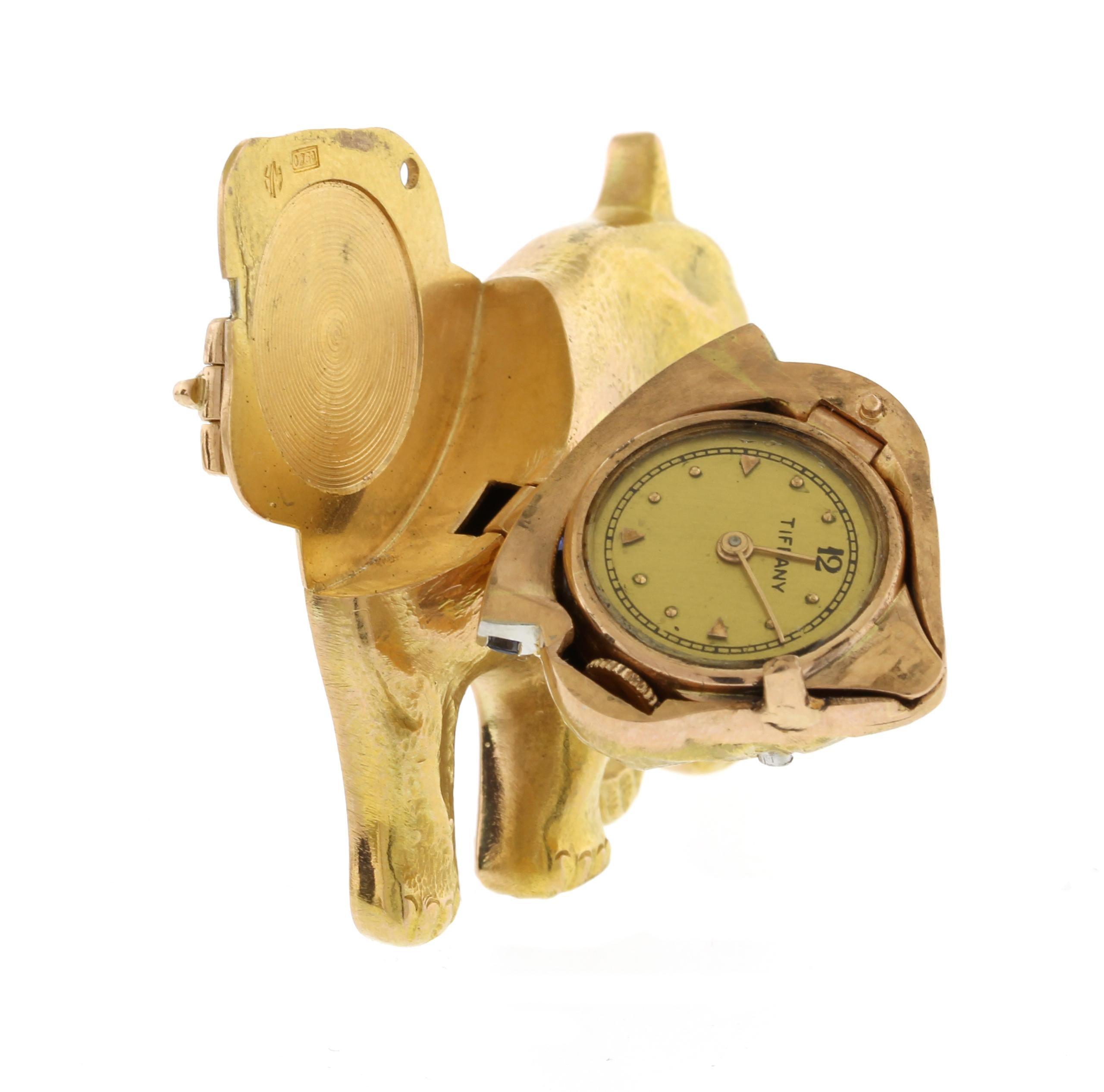 Women's or Men's Tiffany & Co. Bulldog Brooch with Hidden lapel Watch