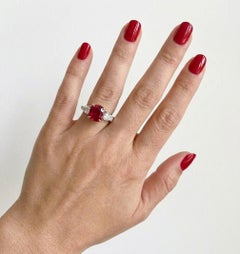 Tiffany & Co. Burma No Heat Ruby Diamond Three-Stone Ring