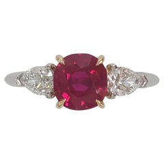 Tiffany & Co. Burma No Heat Ruby Diamond Three-Stone Ring