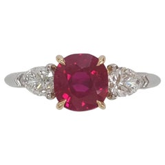 Tiffany & Co. Burma No Heat Ruby Diamond Three-Stone Ring